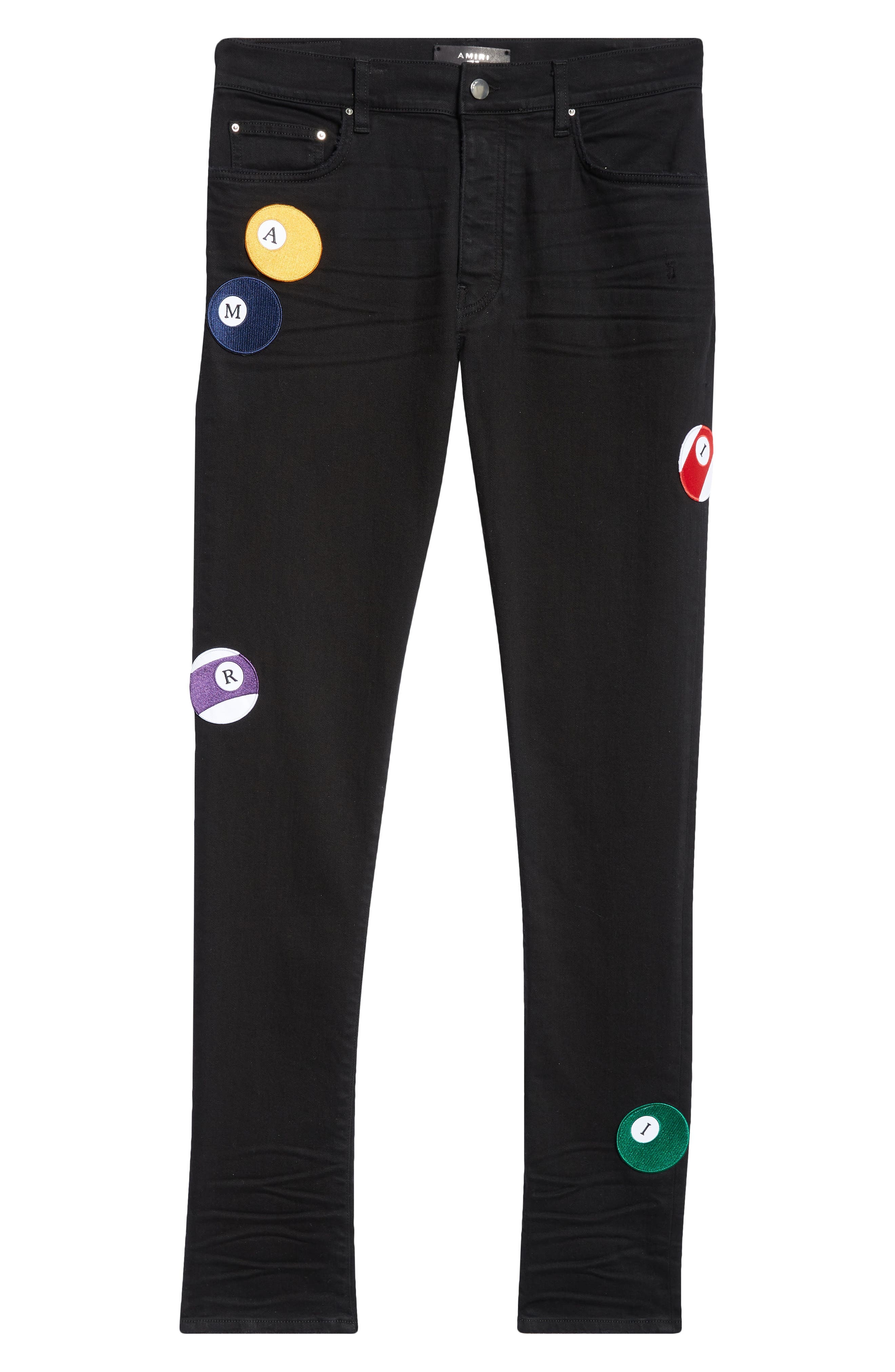 AMIRI Pool Ball Patch Skinny Jeans in Black at Nordstrom - 6