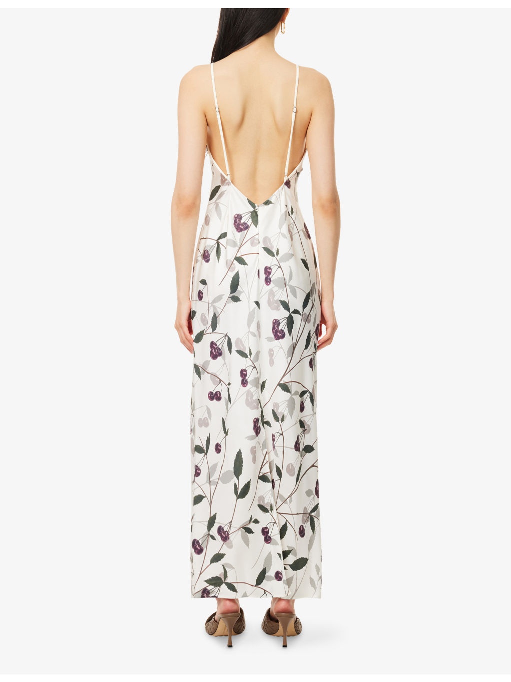 Cherry-Print V-Neck Silk Maxi Dress - 4