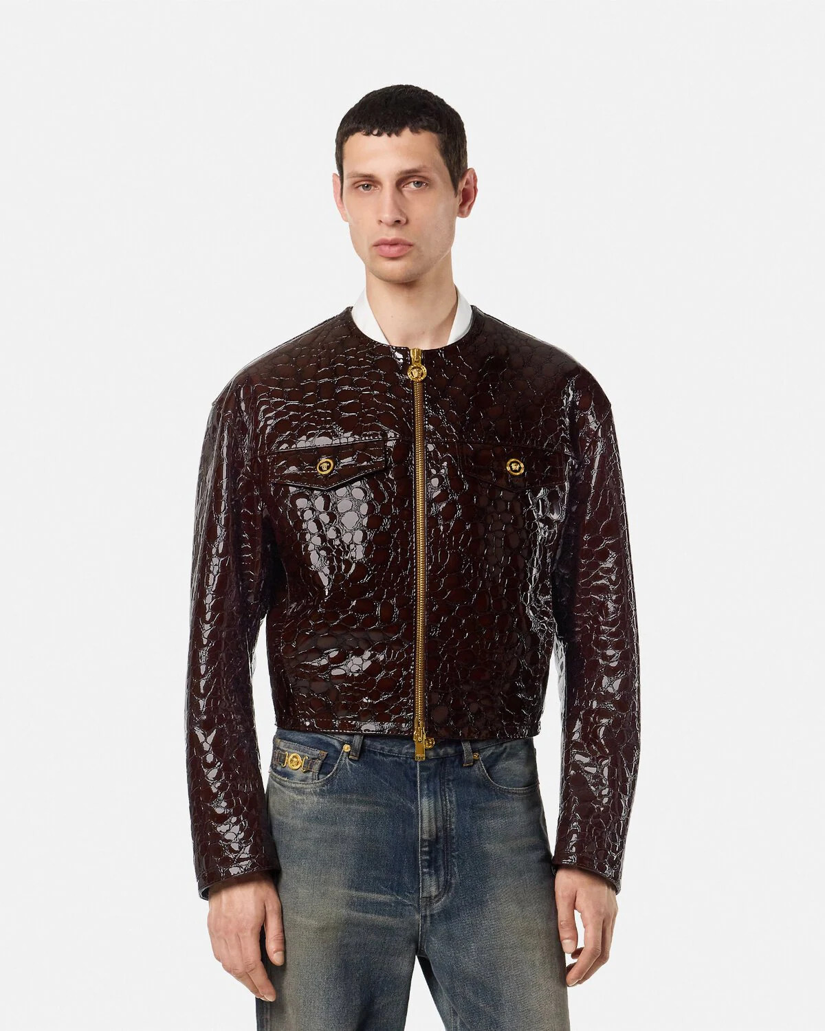 Croc-Effect Patent Leather Jacket - 4