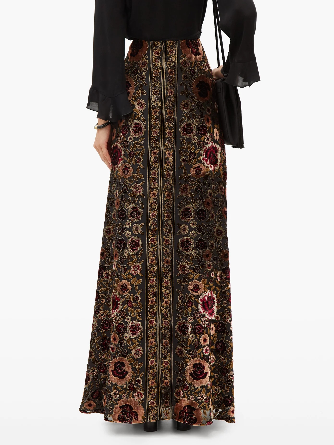 Baluchi floral-embroidered velvet maxi skirt - 5