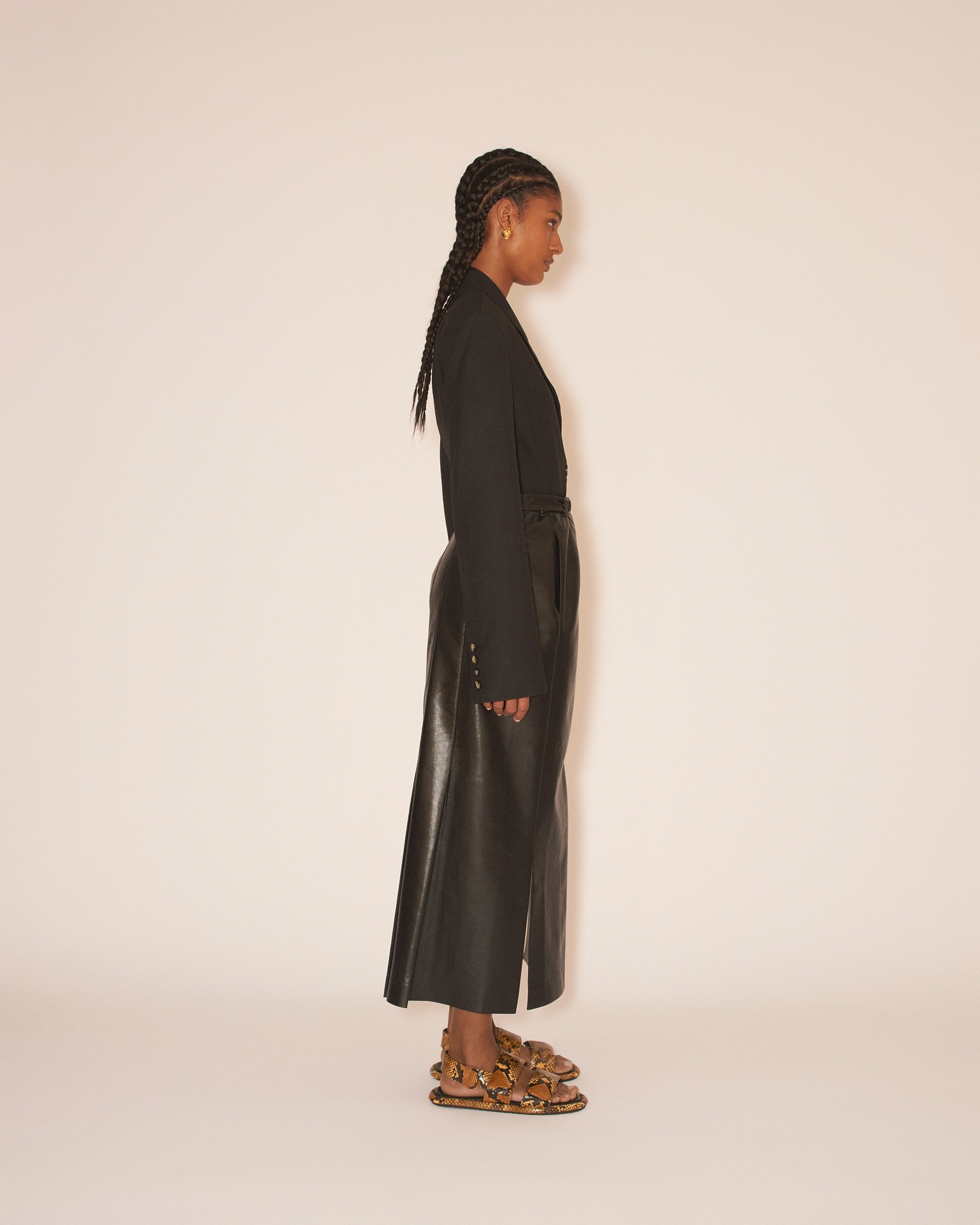 FIDA - Straight Regenerated Leather wrap kilt skirt - Black - 4