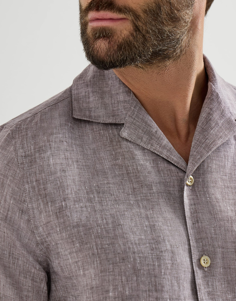 Linen easy fit short sleeve shirt with camp collar 5