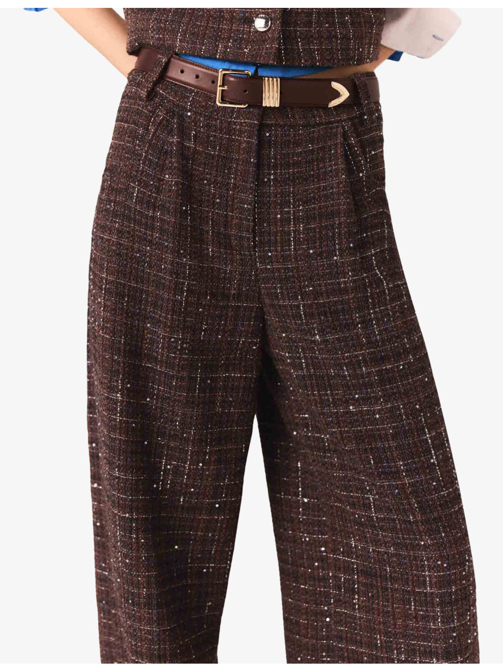 Sequin-Embellished Wide-Leg Tweed Trousers - 6