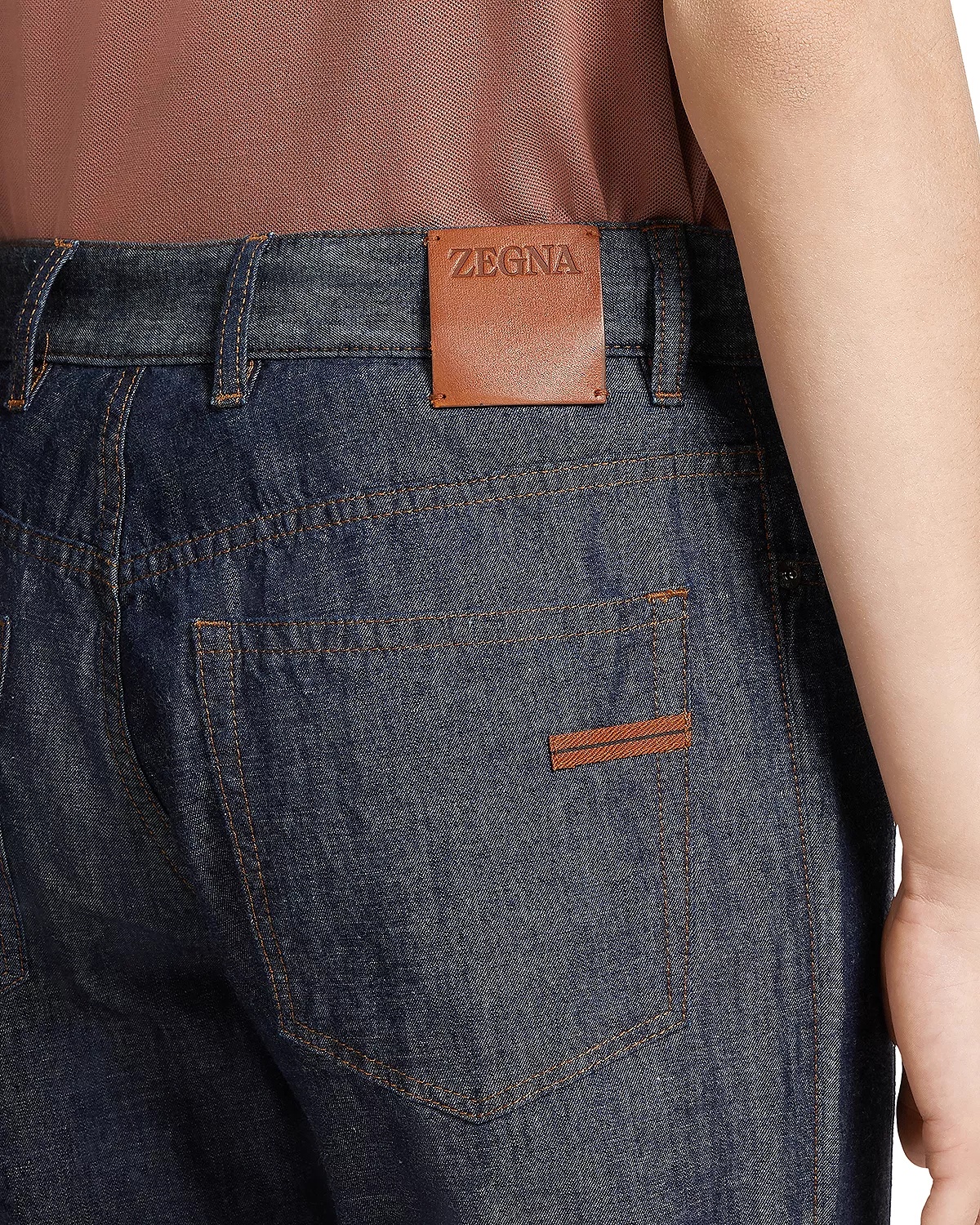 Slim Fit Cotton & Linen Jeans in Dark Blue - 4