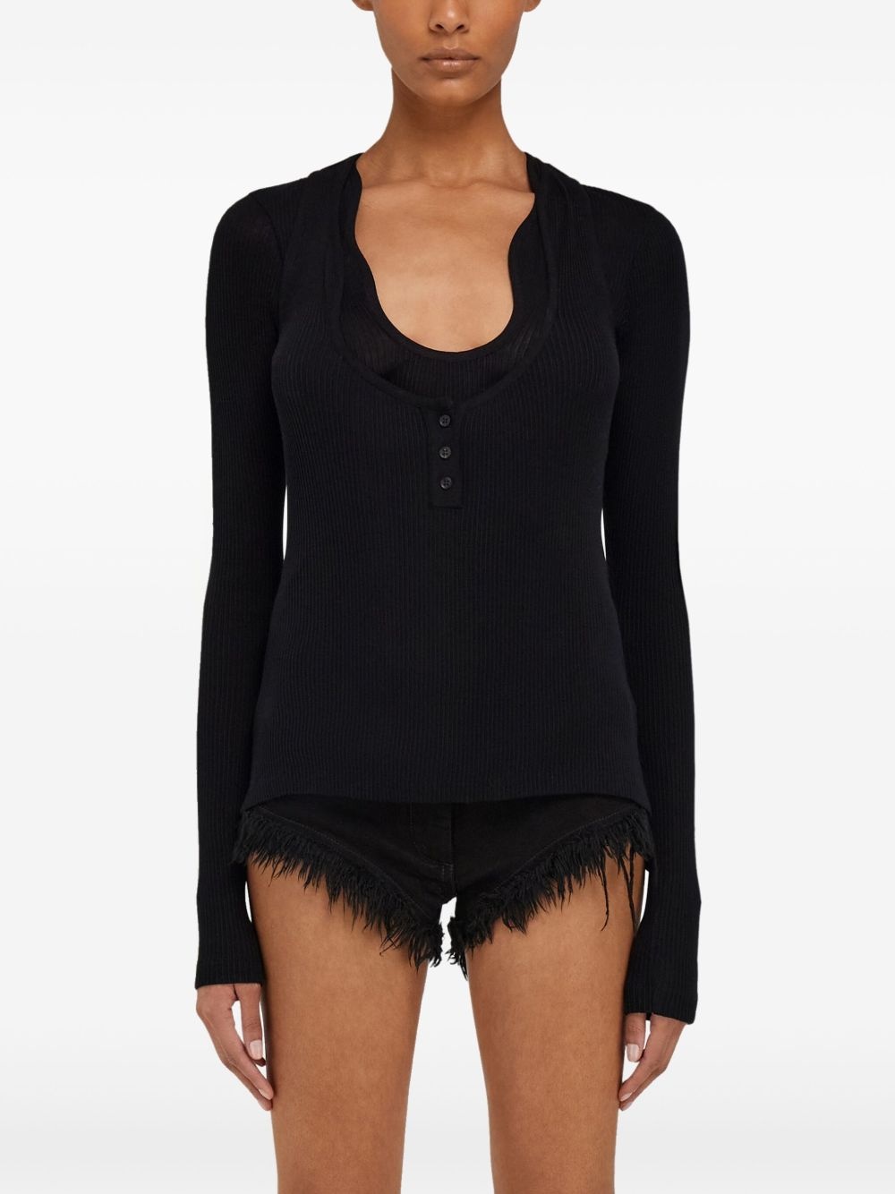 rippled-neckline sweater - 3