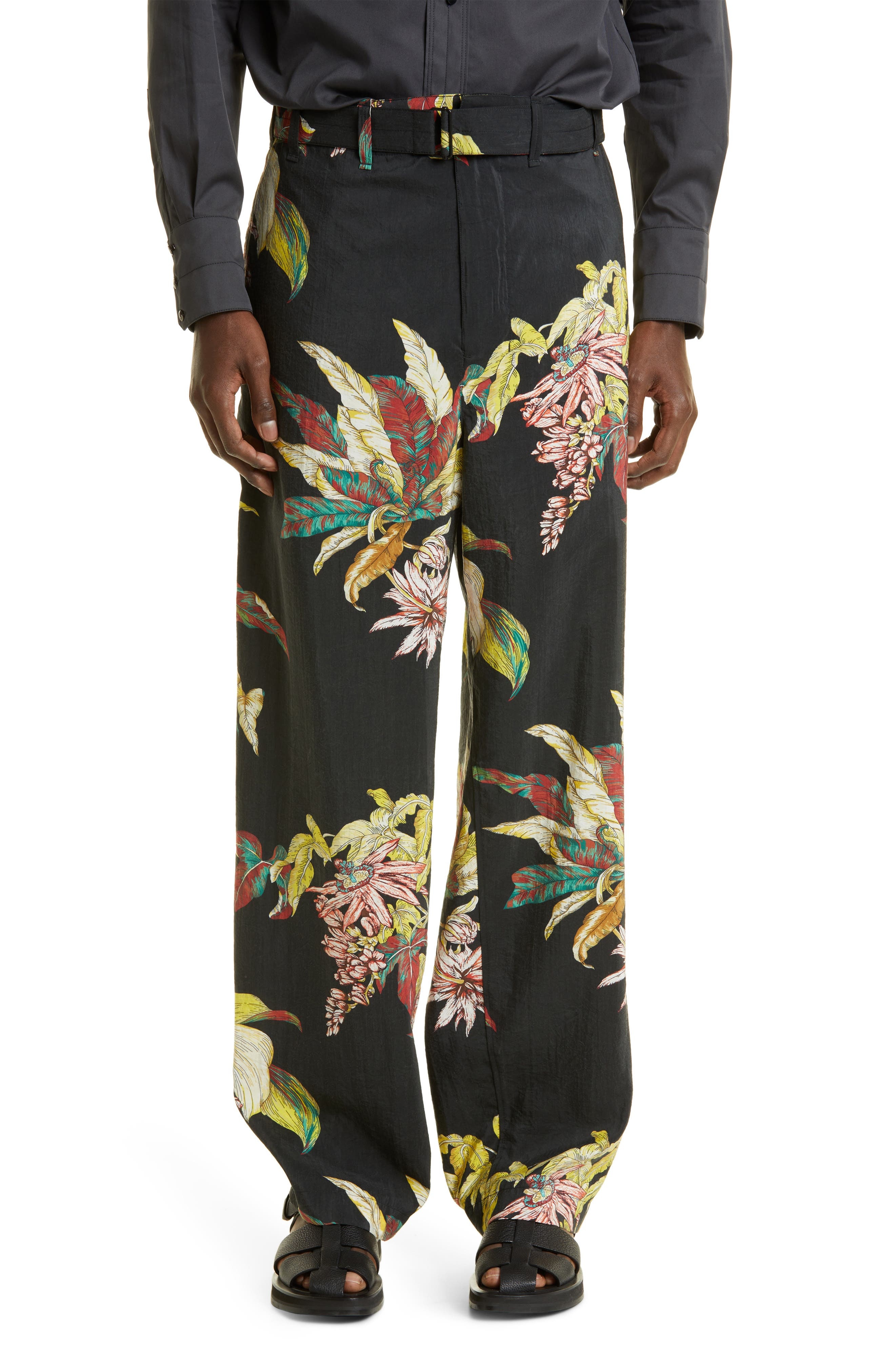 Lemaire Tropical Print Belted Loose Fit Silk Blend Pants in Mu150 Multicolor at Nordstrom, Size 30 U - 1