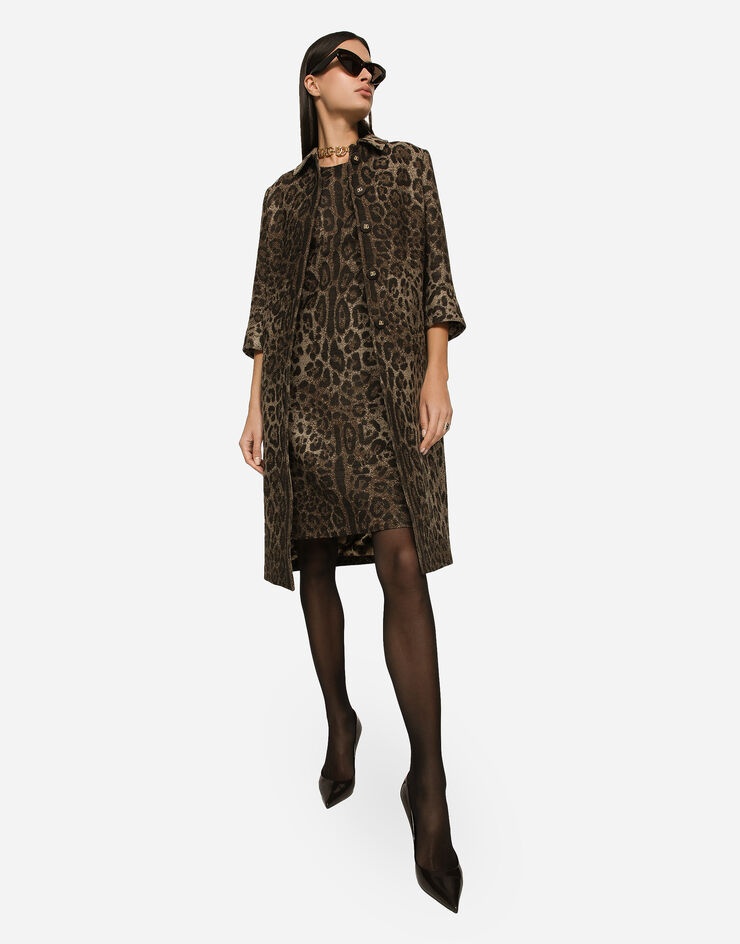Single-breasted wool jacquard coat with leopard design - 5