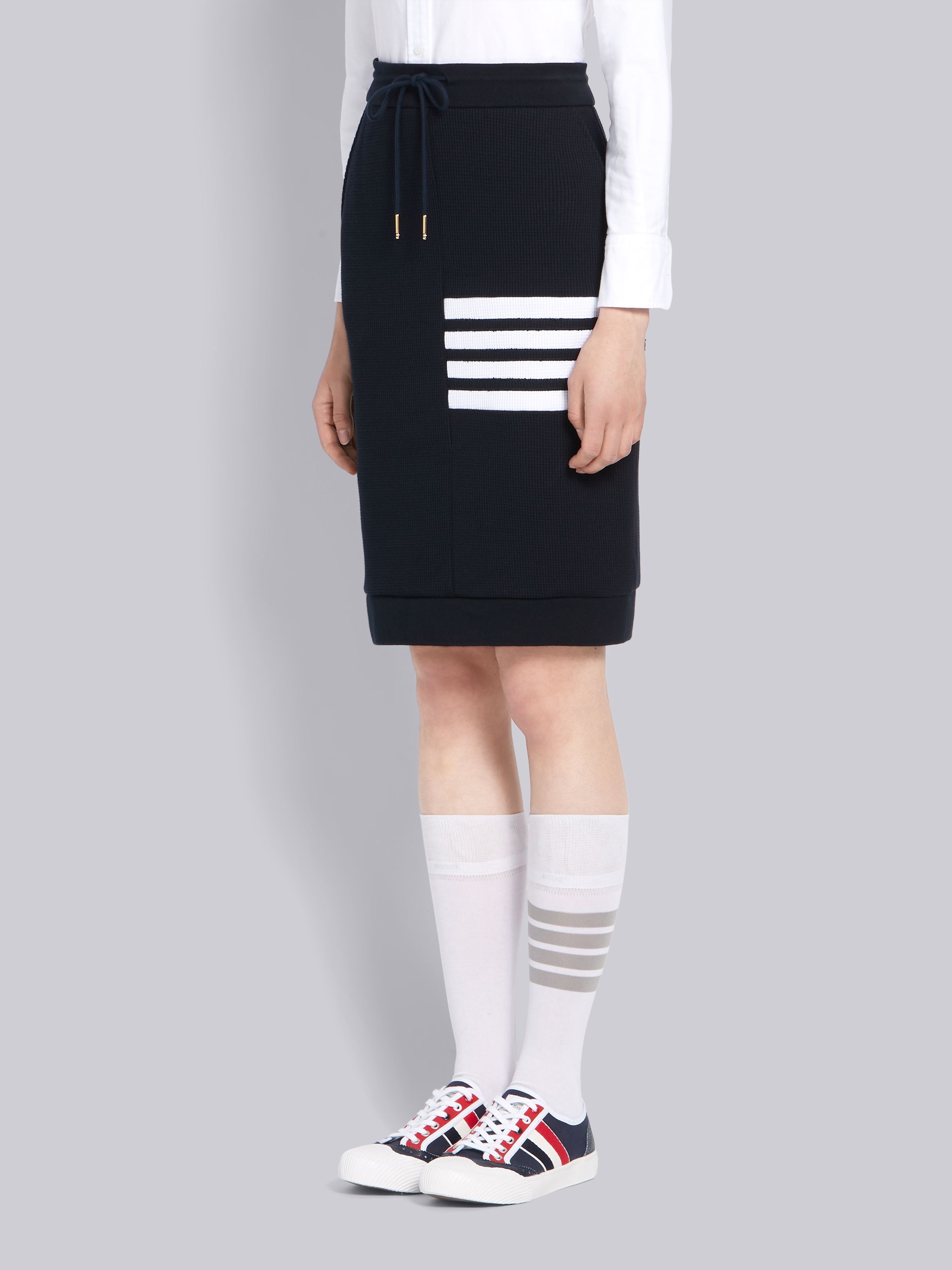 Navy Waffle Knit Sack 4-Bar Skirt - 2