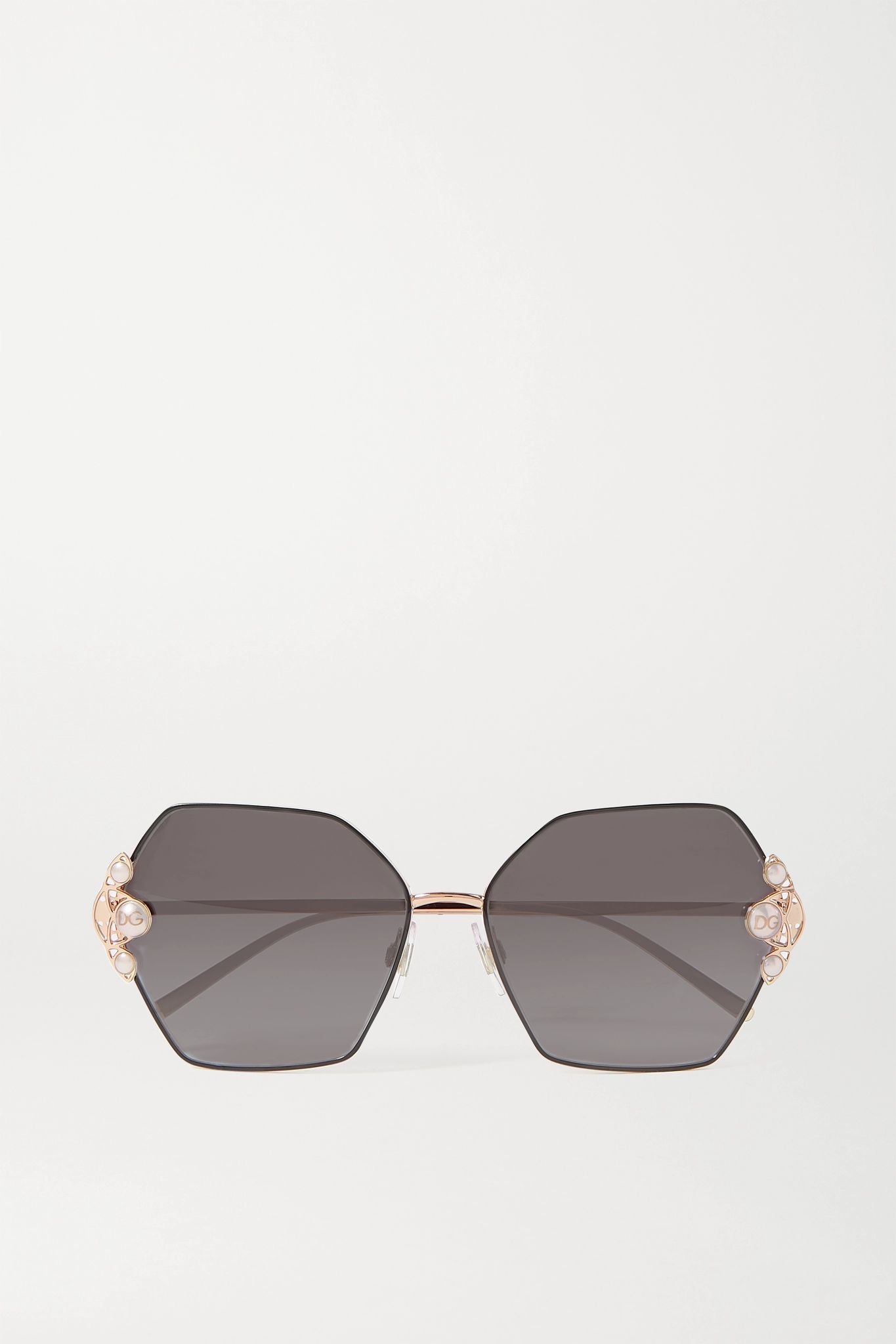 Faux pearl-embellished hexagon-frame gold-tone sunglasses - 1