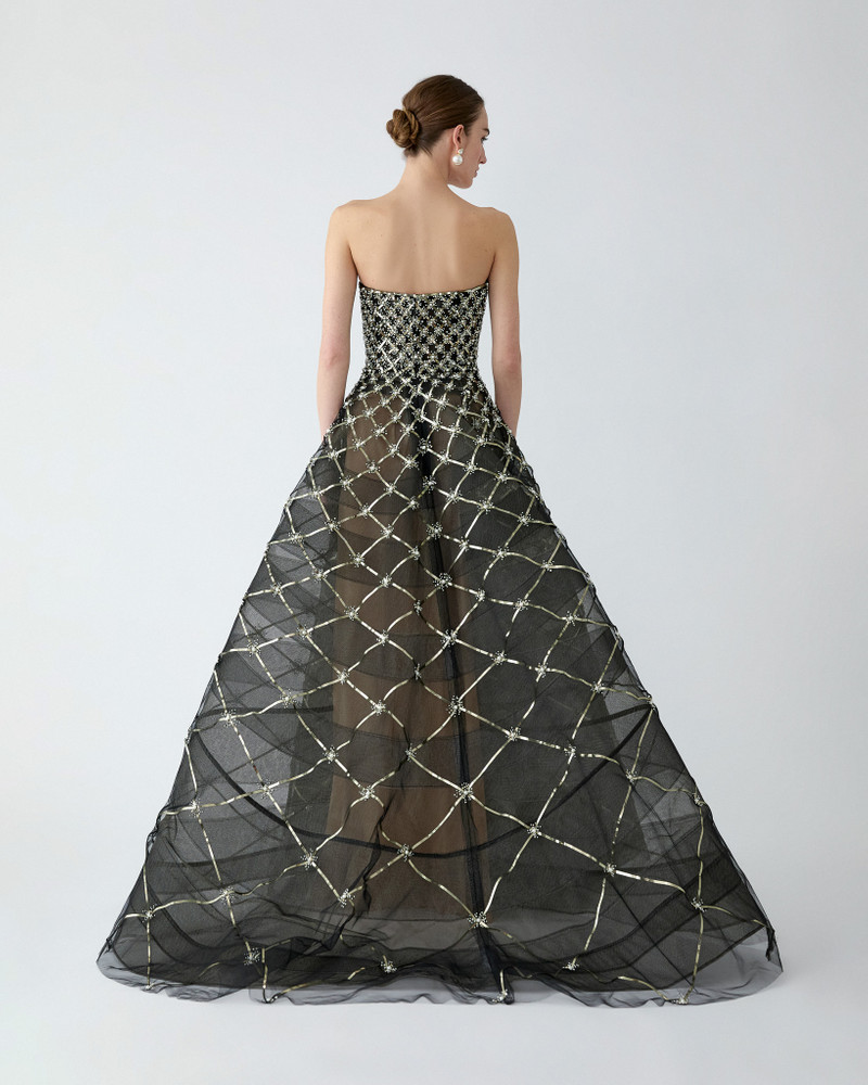 Pearl-Embroidered Strapless Gown 3