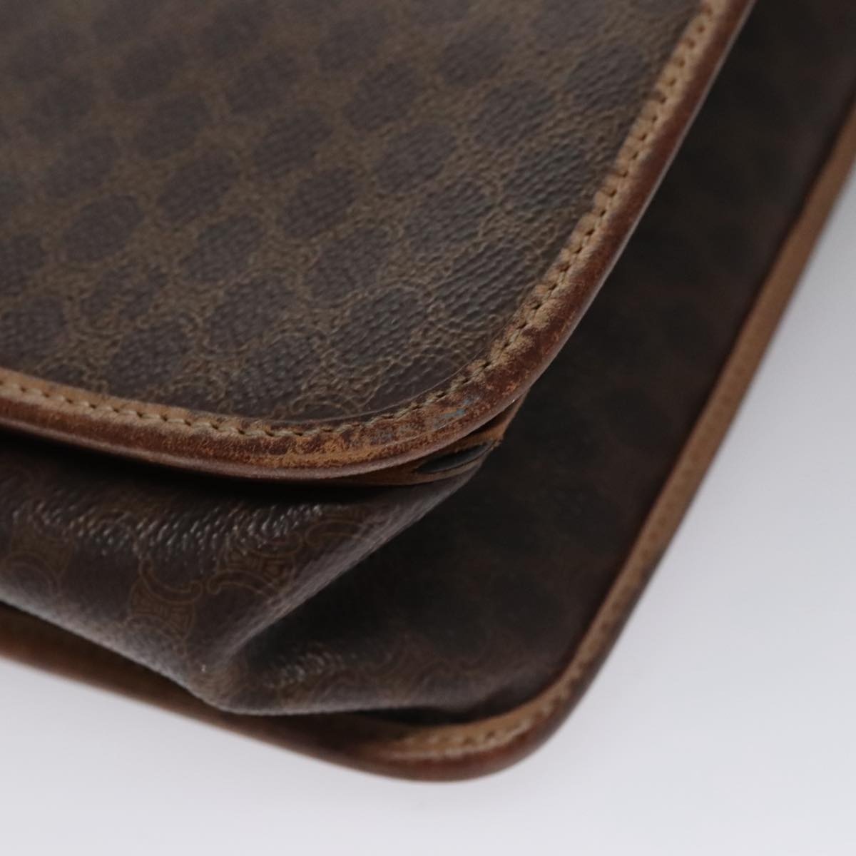 CELINE Macadam Canvas Shoulder Bag Pvc Leather Brown Gold - 11