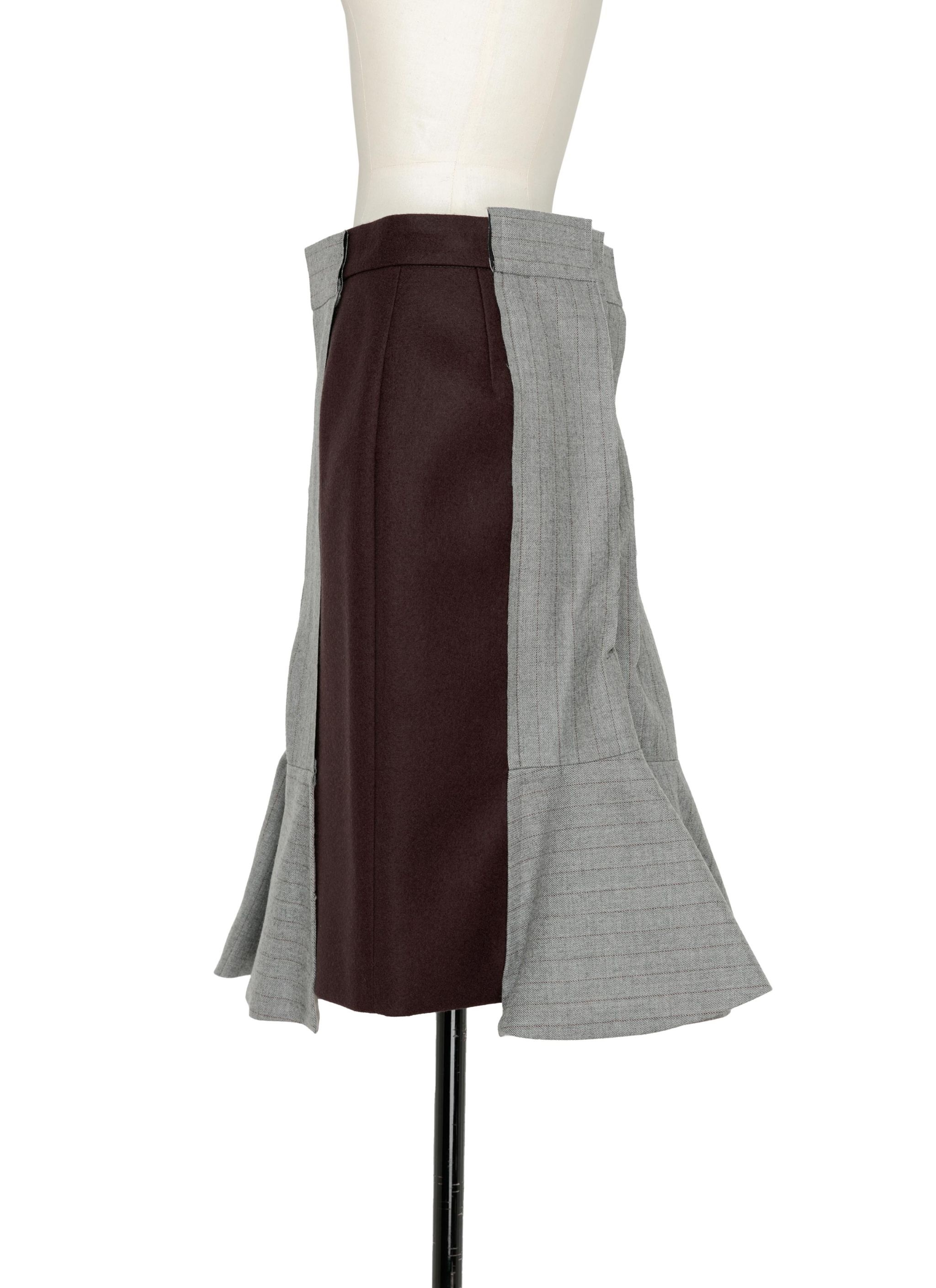 Wool Melton Mix Chalk Stripe Skirt - 3