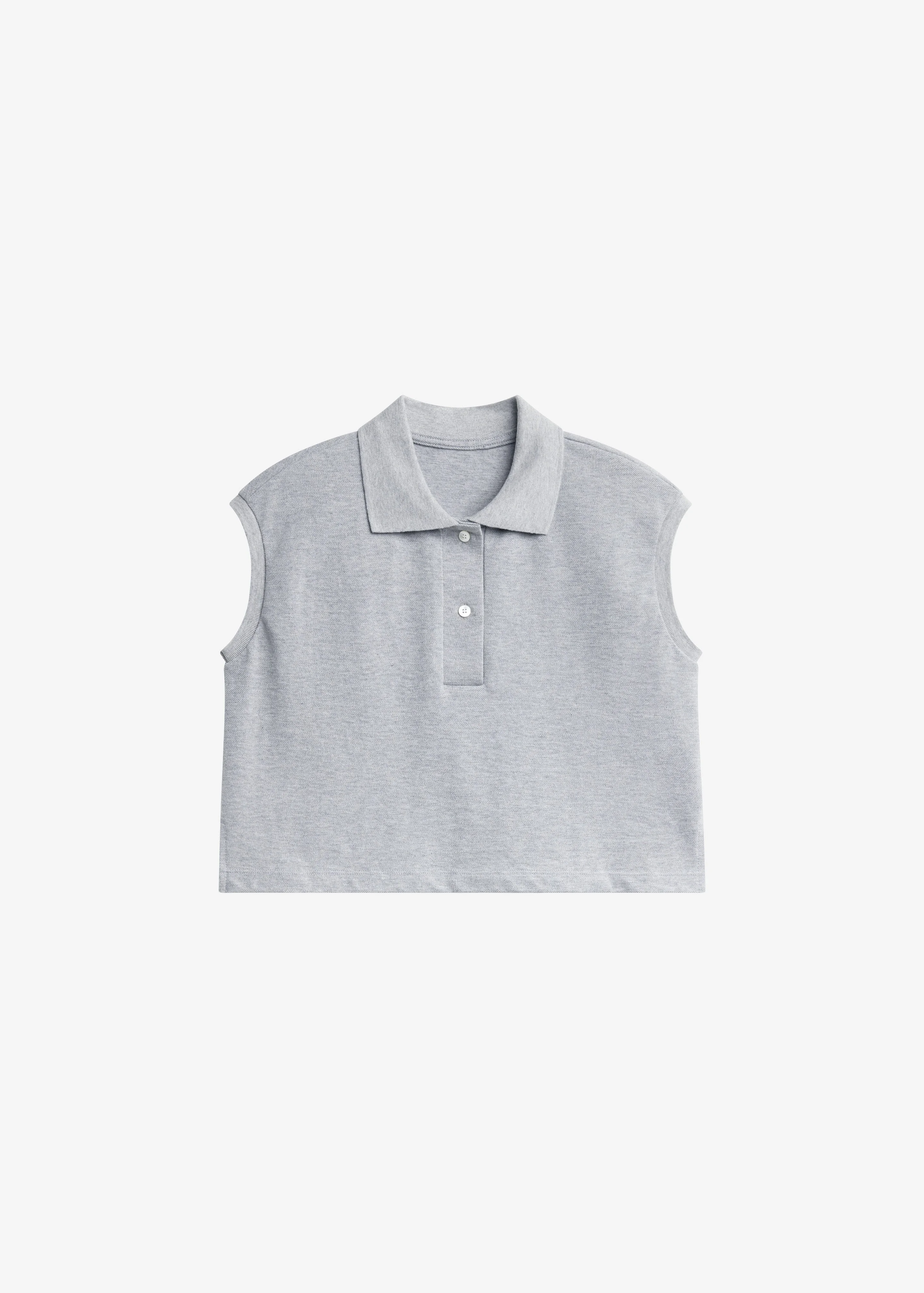 Claira Cropped Sleeveless Polo Top - Light Grey - 1