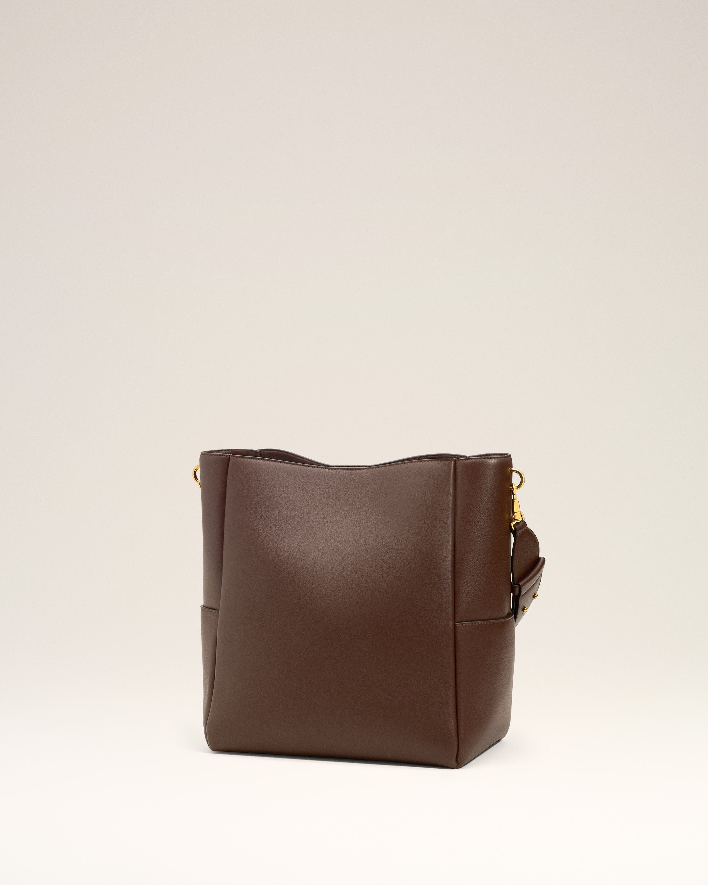 BROWN SMOOTH LEATHER CARROUSEL BUCKET BAG - 4
