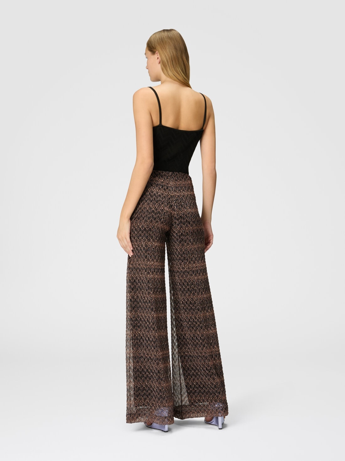 Palazzo-pants with lamé lace motif - 3