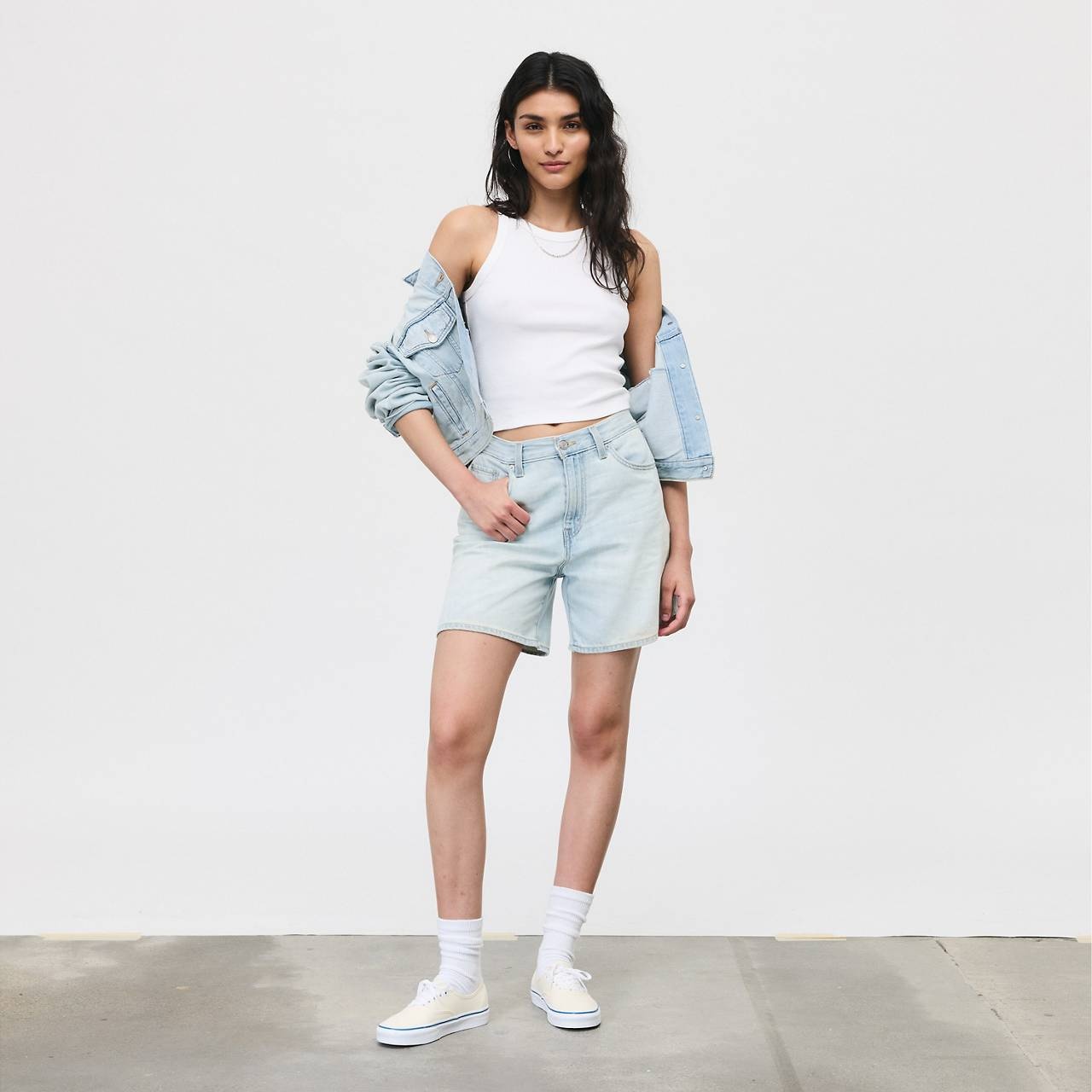 HIGH RISE BAGGY LINEN+ DENIM LIGHTWEIGHT WOMEN'S SHORTS - 3
