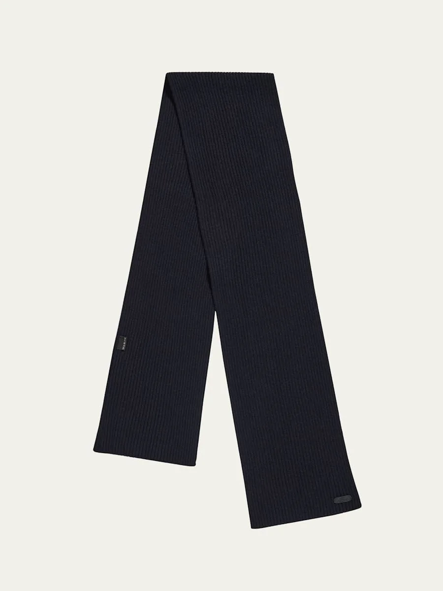 Men's Cashmere Rib Leather-Label Scarf - 1