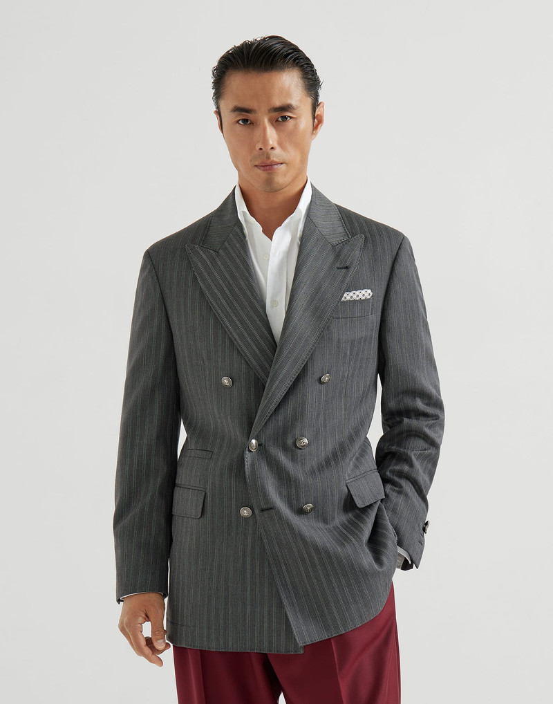 Striped pattern virgin wool fresco one-and-a-half breasted Tailor blazer with metal buttons 2