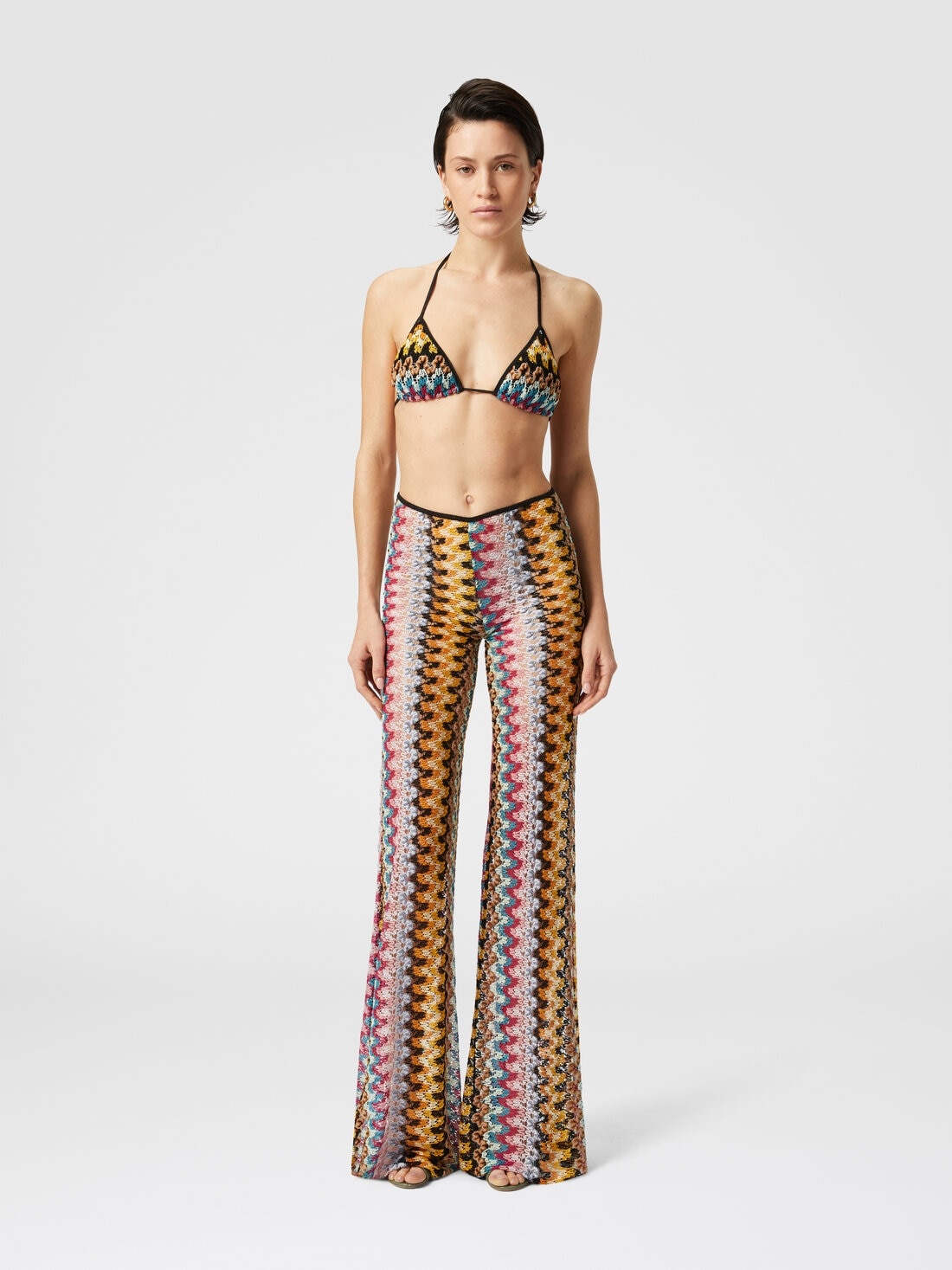 Low-rise flared trousers in lamé viscose lace - 2