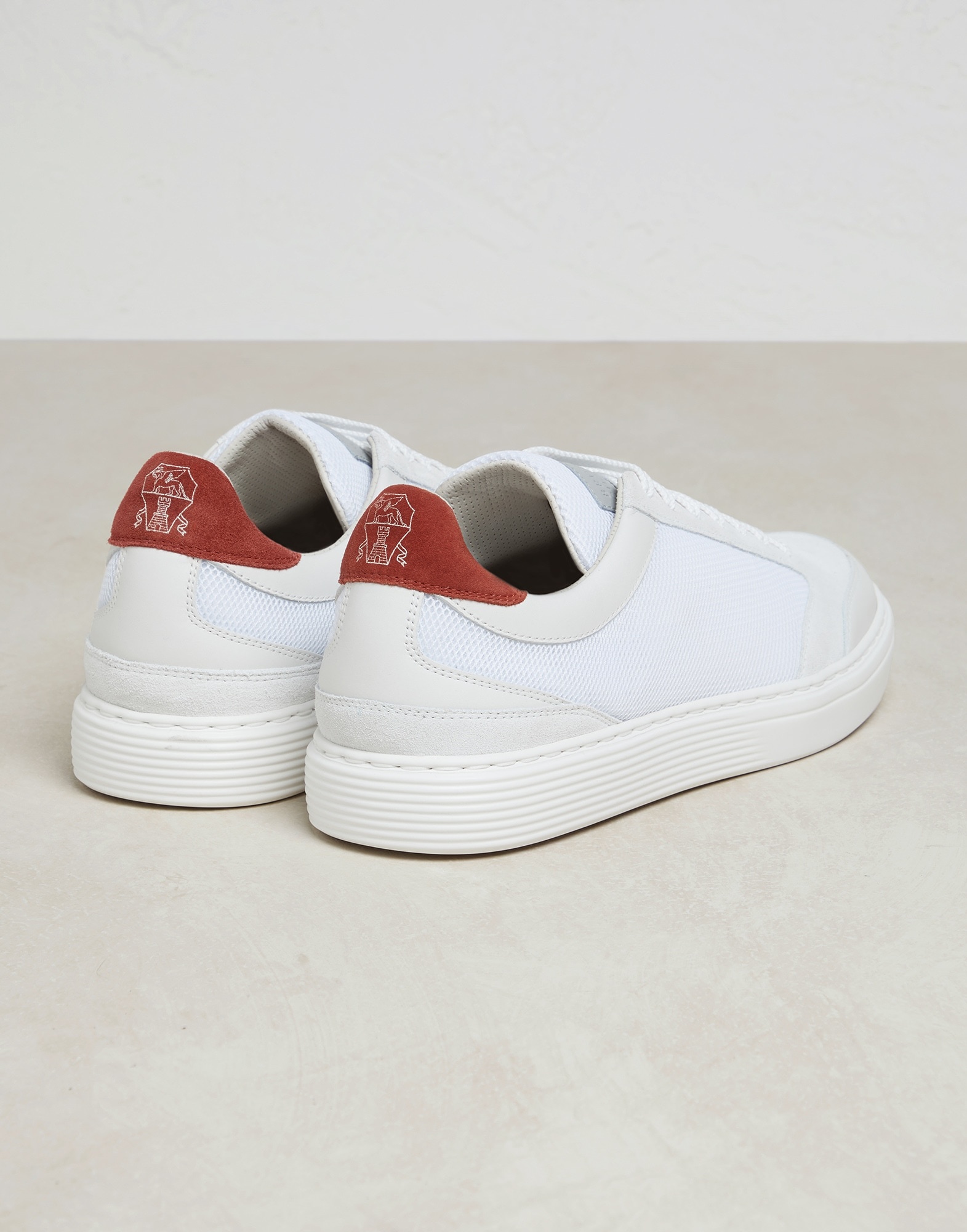Net fabric, suede and calfskin sneakers - 3