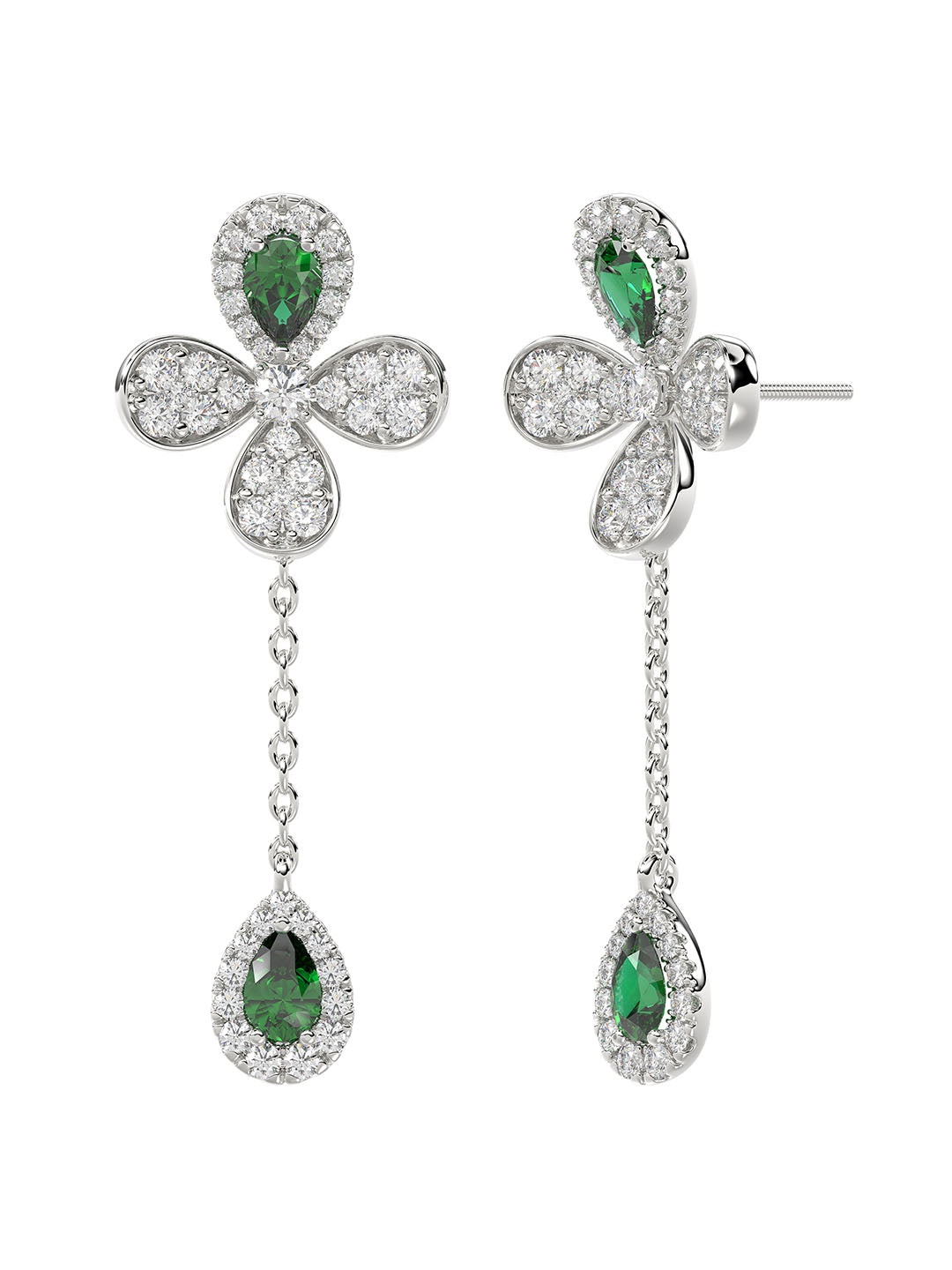 FLORAL WHITE GOLD DROP EARRINGS - 2