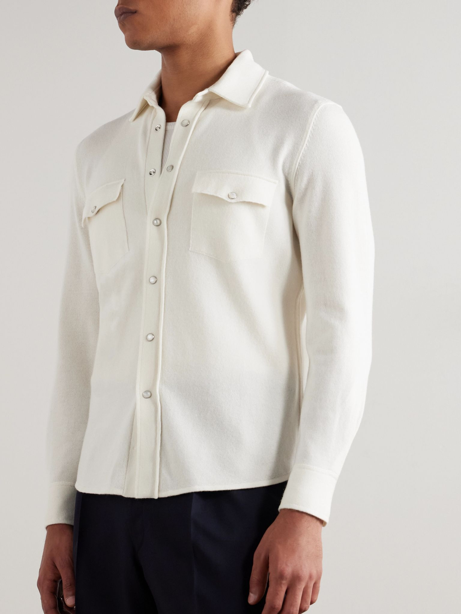 Slim-Fit Virgin Wool, Cashmere and Silk-Blend Shirt White - 3