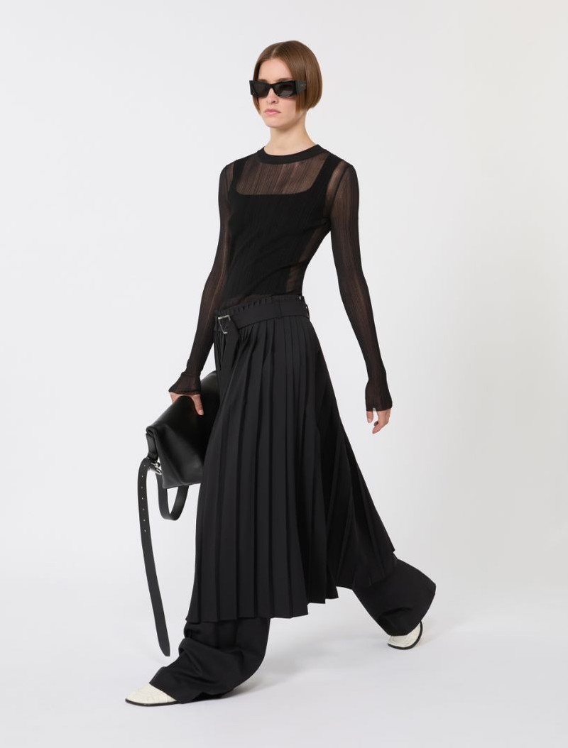 Sportmax Plissé-pleated gabardine skirt - black outlook