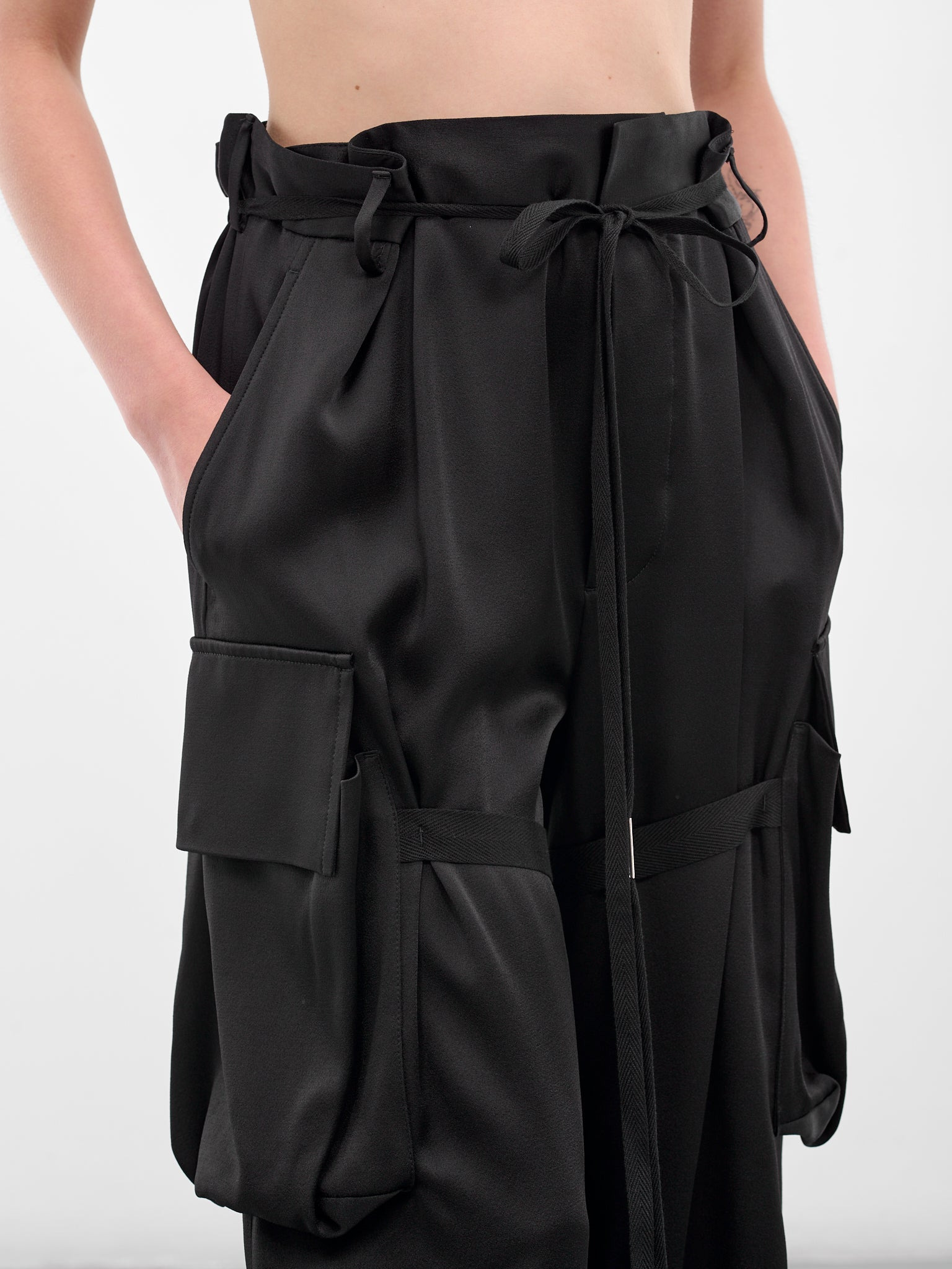 Black Fressa Satin Cargo Pants - 5