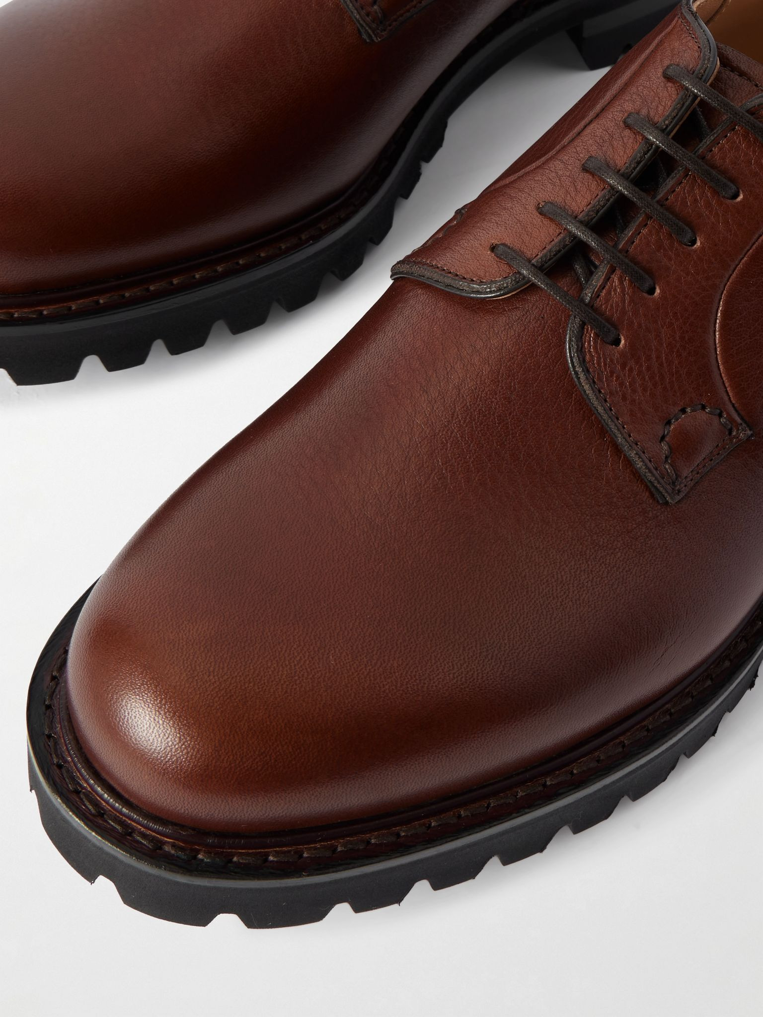 Full-Grain Leather Derby Shoes Brown - 5