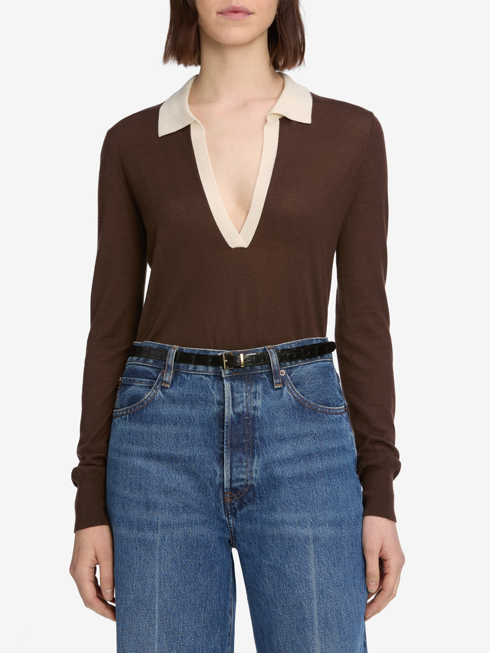 The Two Tone Polo in Coffee Multi - 3
