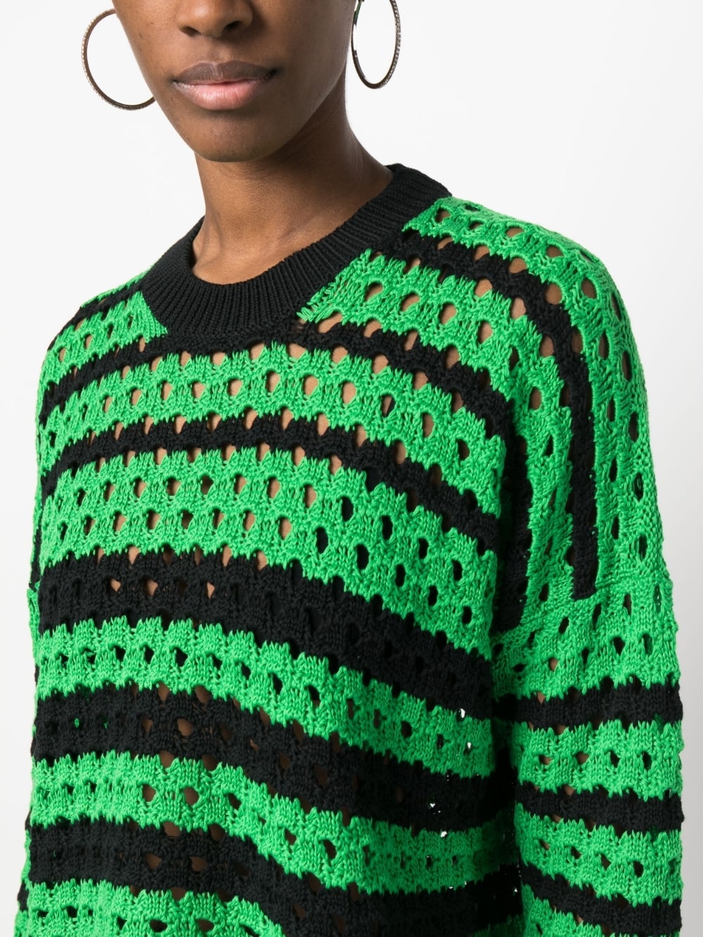 striped open-knit cotton jumper - 5