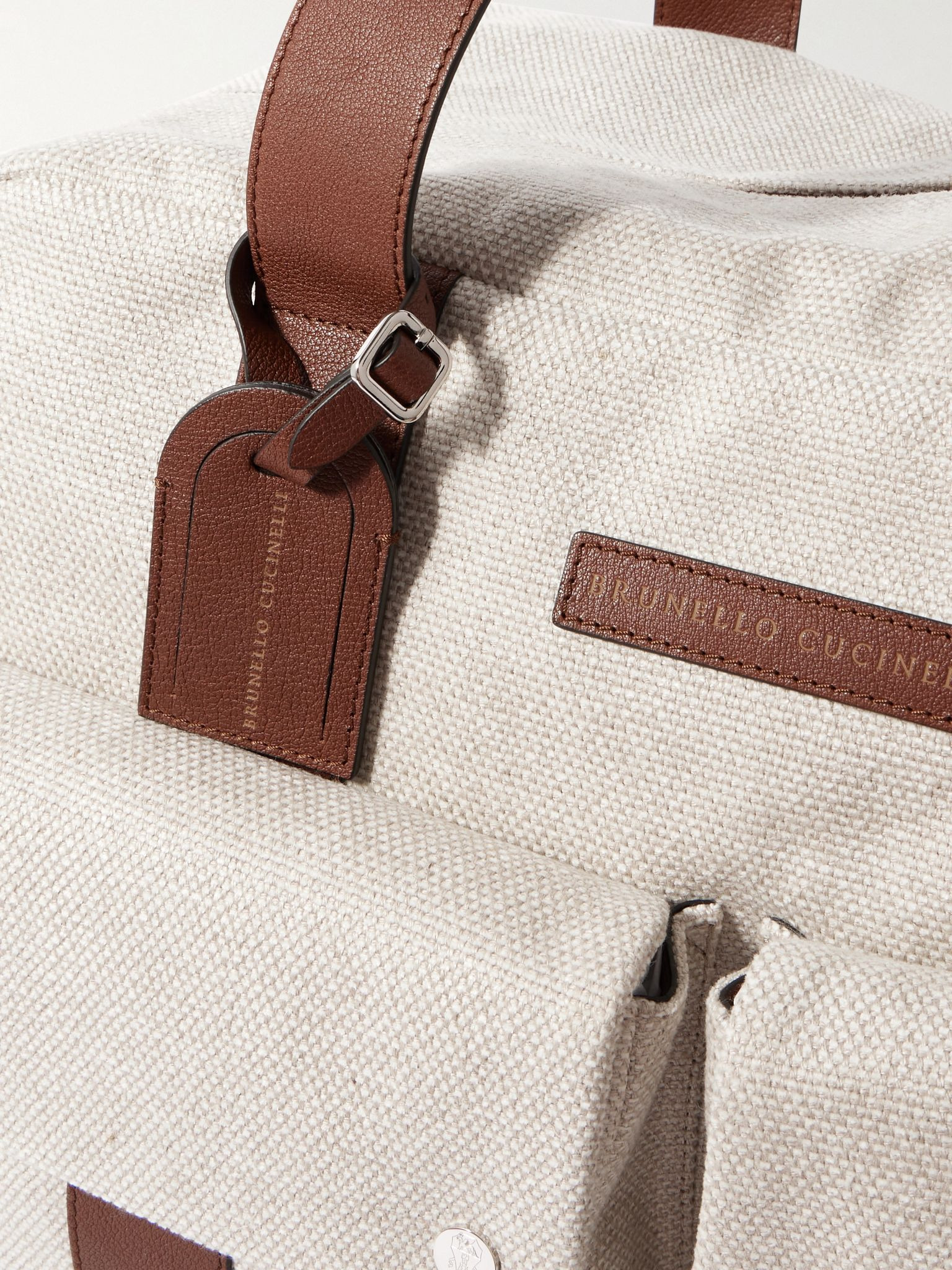 Leather-Trimmed Canvas Weekend Bag Beige - 4