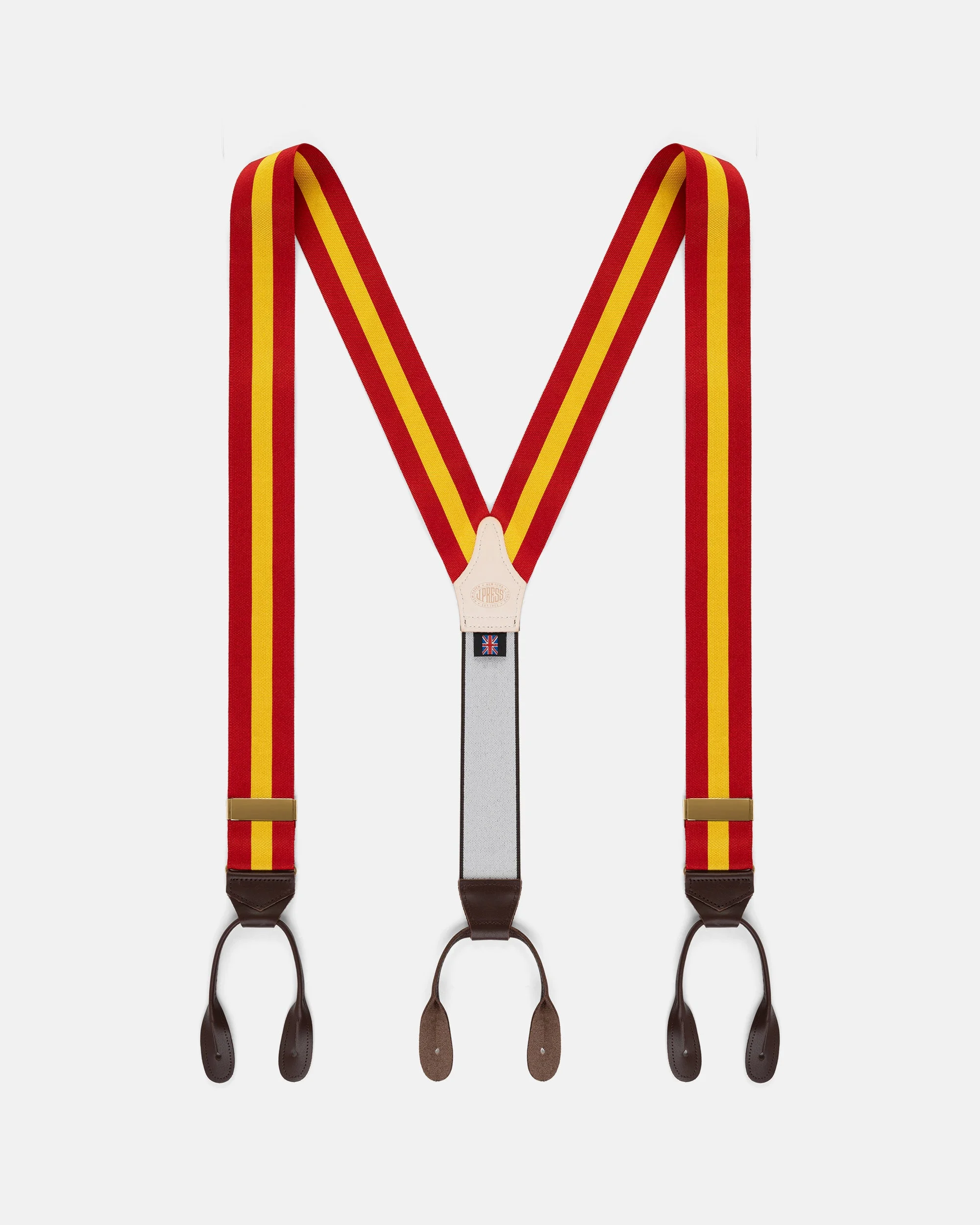 MADE-IN-ENGLAND RED & YELLOW STRIPED BARATHEA BRACES - 1