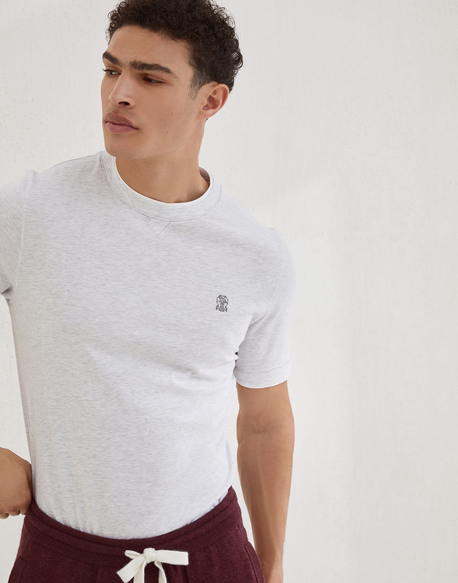 Cotton jersey crew neck T-shirt with logo and faux-layering - 4