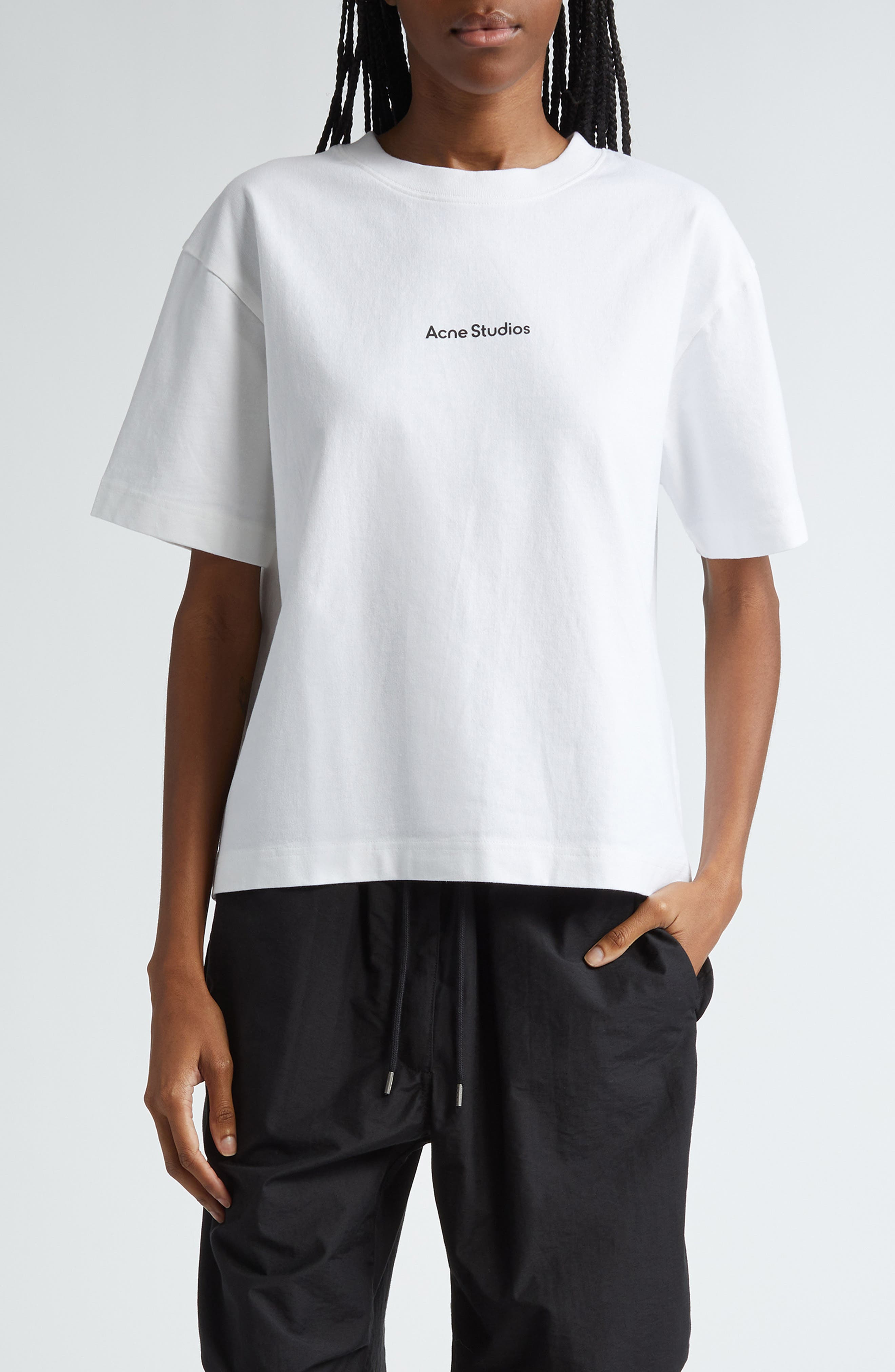 Acne Studios Edie U Stamp Logo Organic Cotton T-Shirt in Optic White at Nordstrom - 1