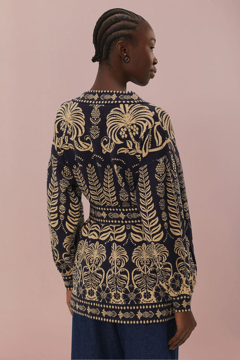 Navy Blue Ainika Tropical Splendor Knit Cardigan 4