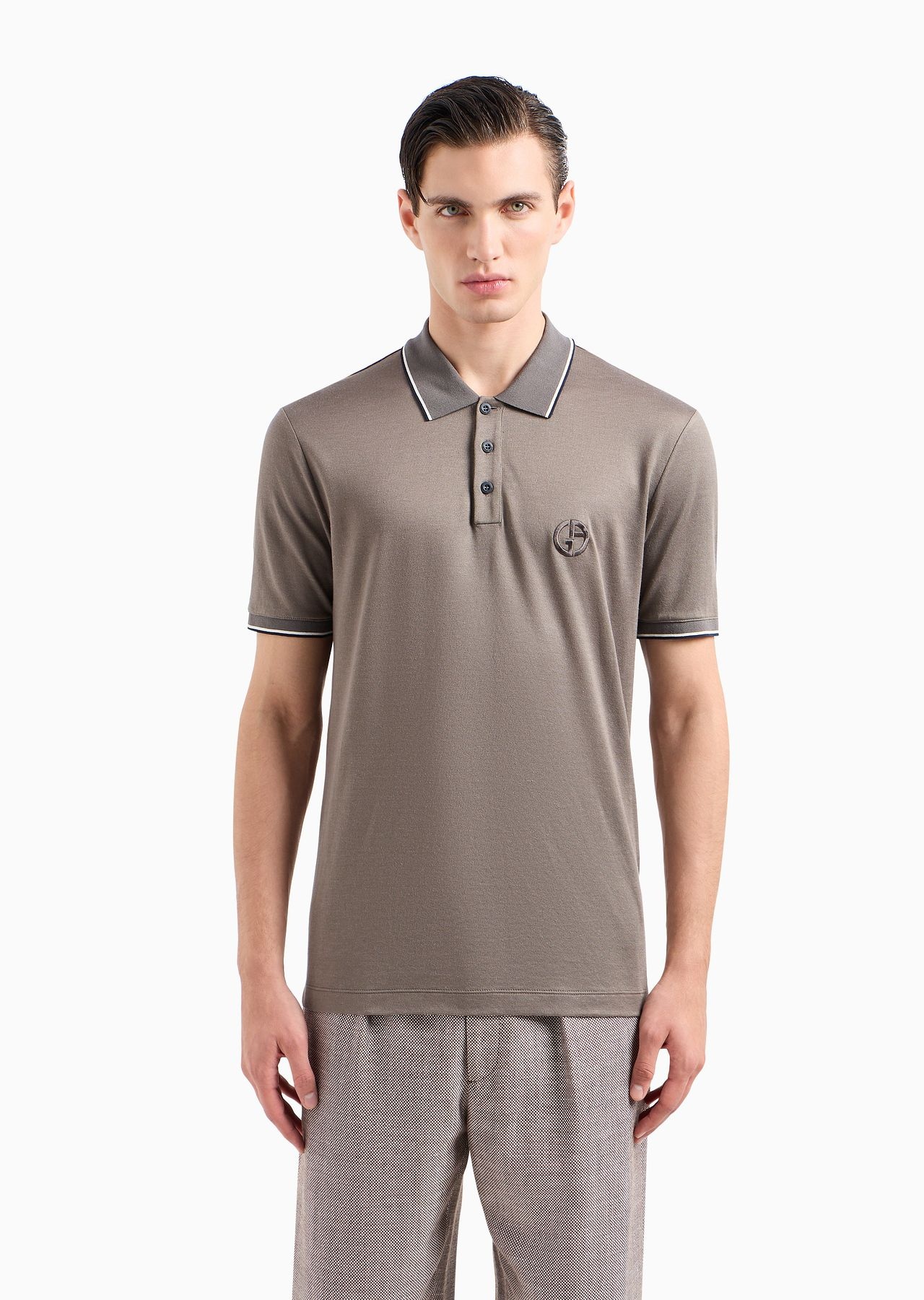 Short-sleeved polo shirt in silk, linen and cotton jersey - 2