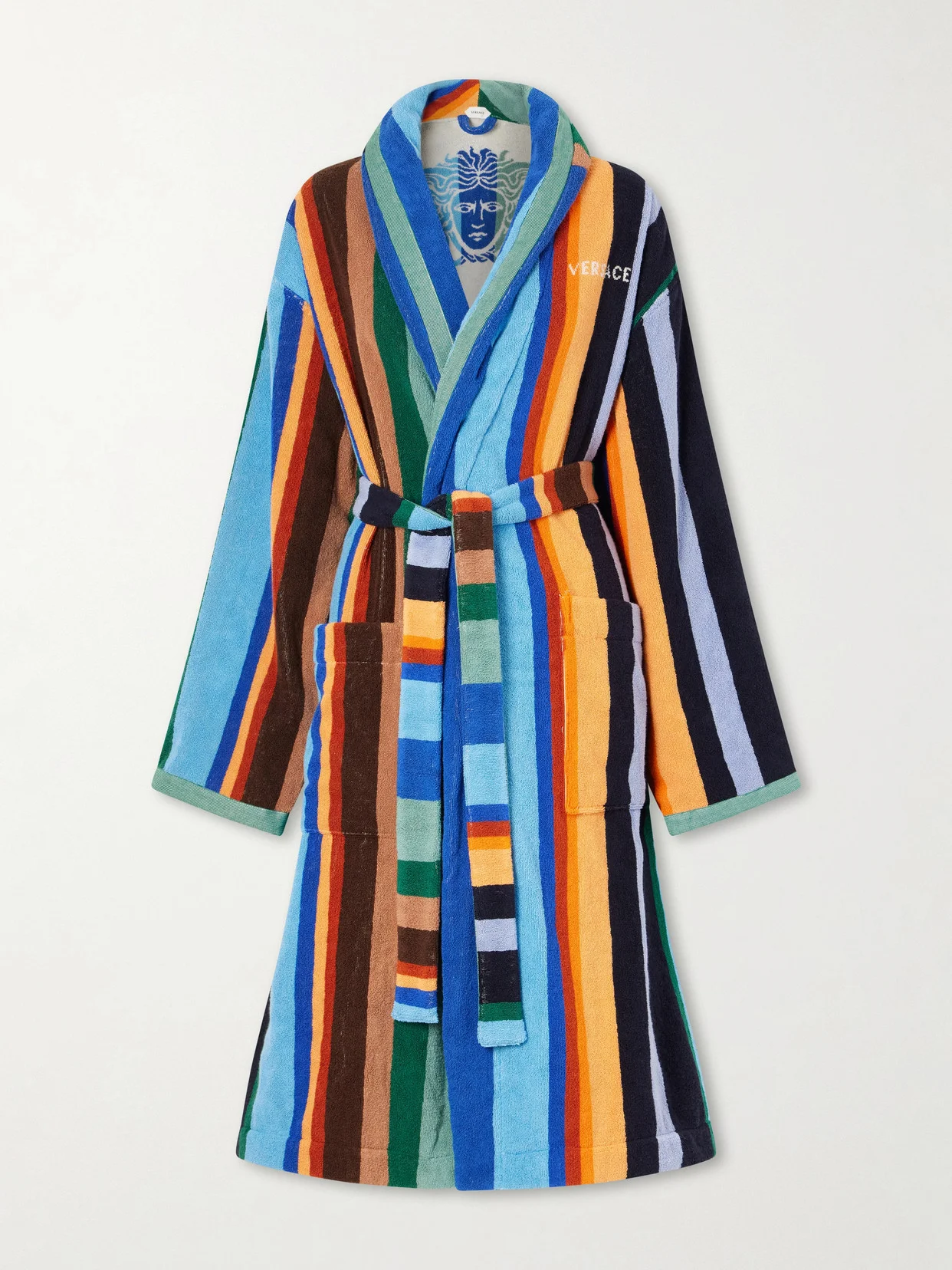 Medusa Belted Striped Cotton-terry Robe - 1