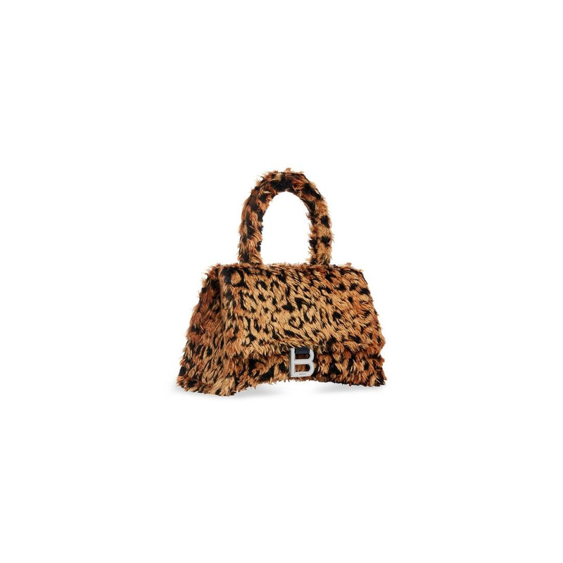 BALENCIAGA Women's Hourglass Small Handbag With Strap With Leopard Print in Beige outlook