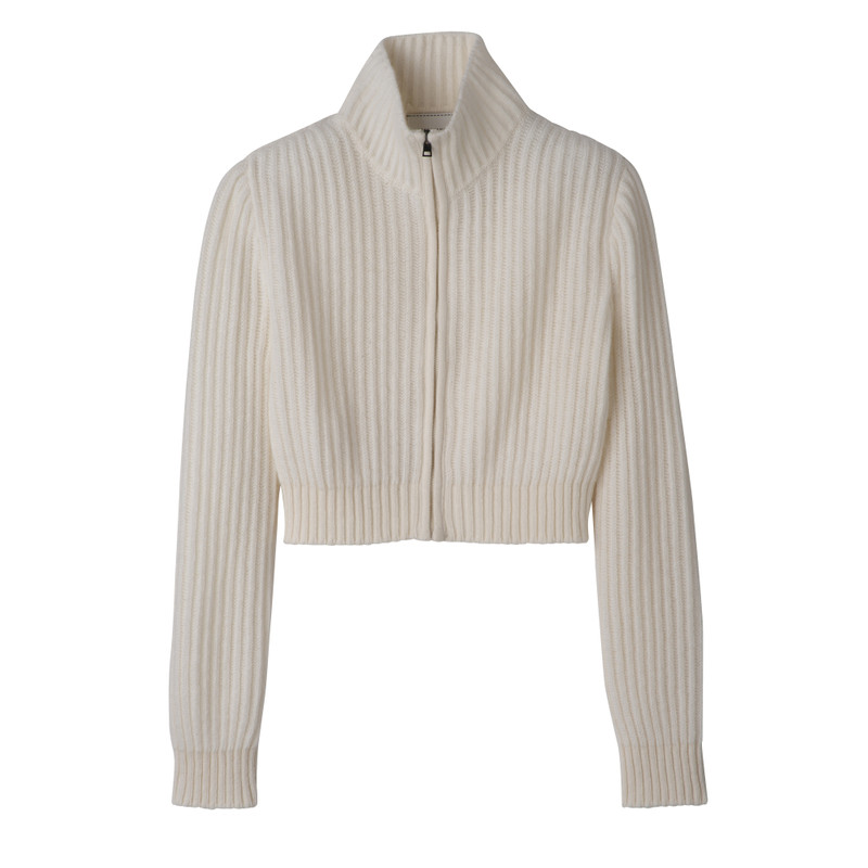 Zip collar short cardigan Ecru - Knit 1