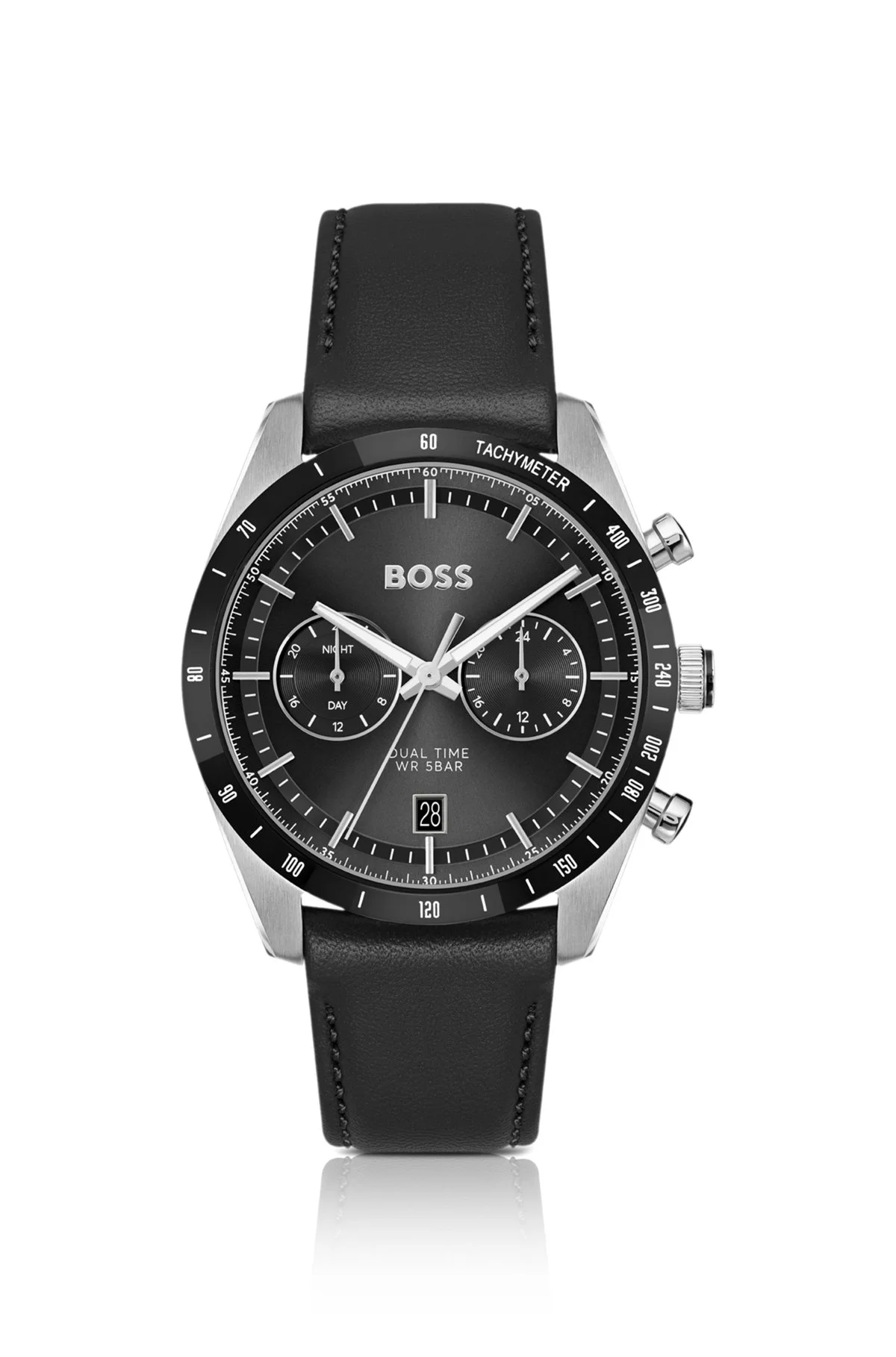 LEATHER-STRAP WATCH WITH BLACK DIAL - 1