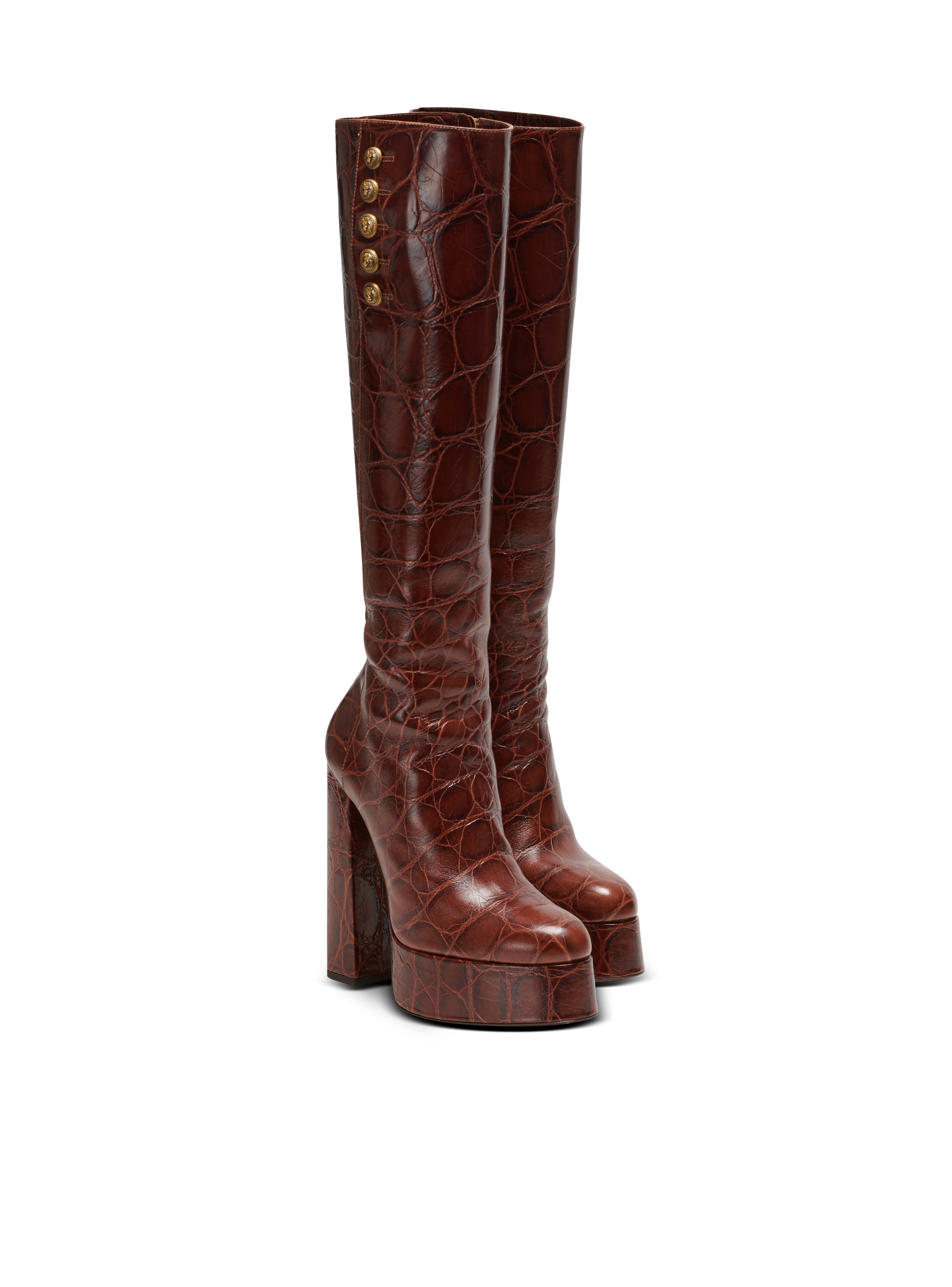 Brune crocodile-print leather boots - 2