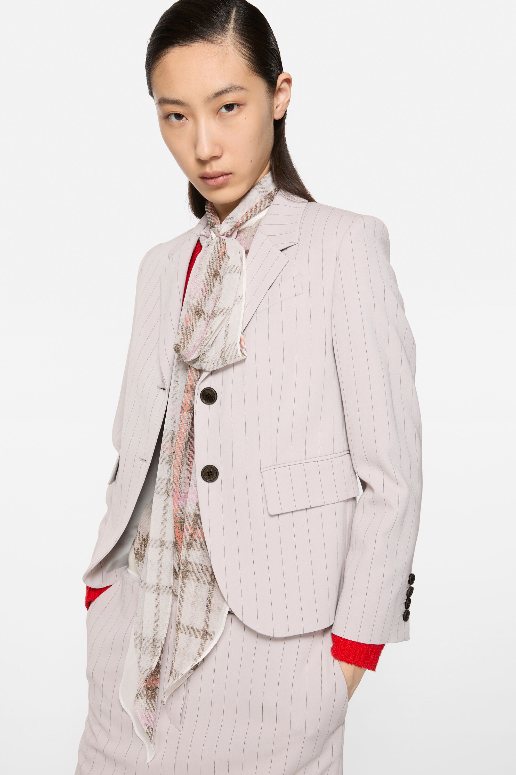 Single-breasted pinstripe jacket - Taupe beige - 4