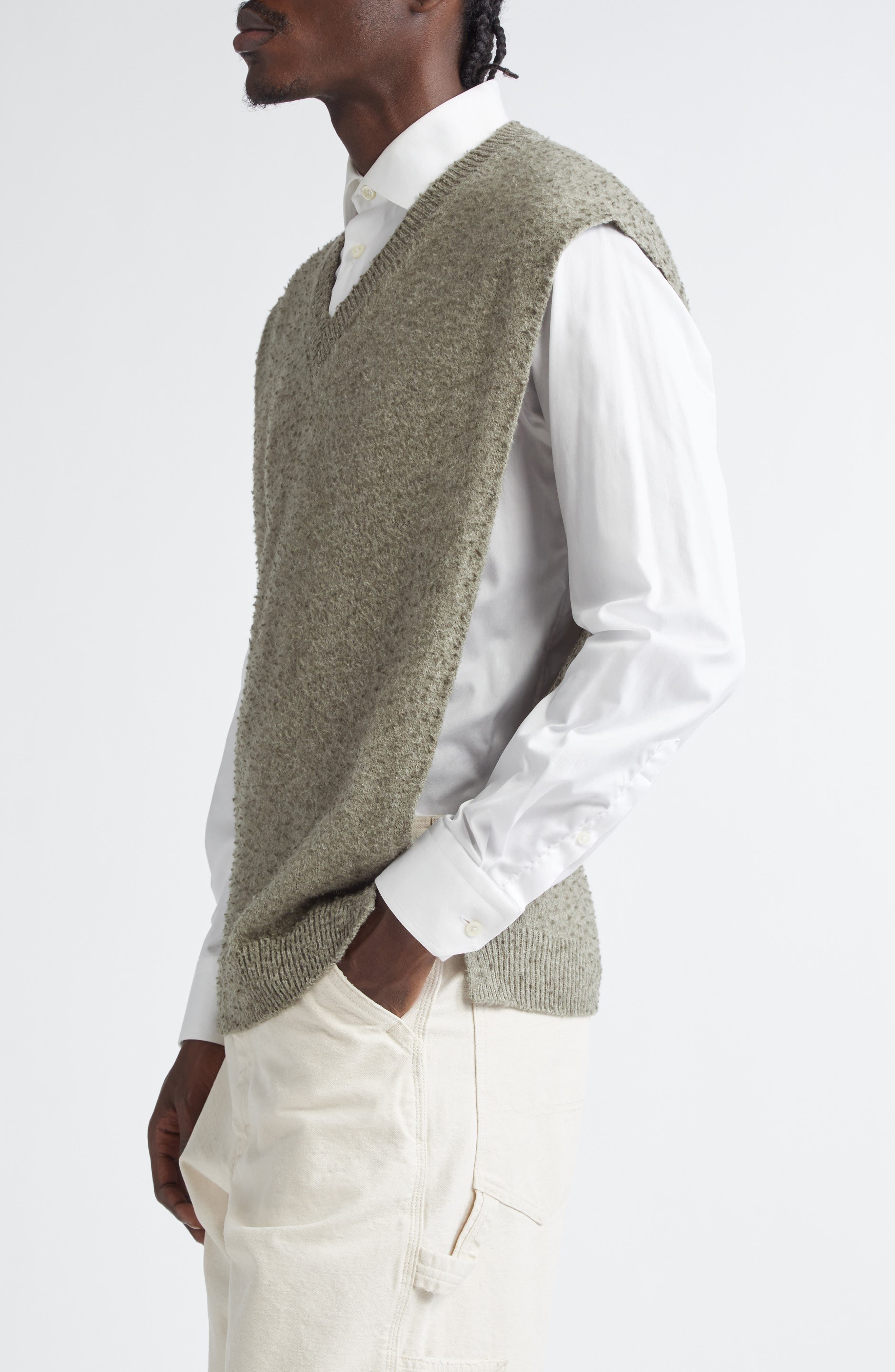 Maison Margiela Pilled Wool & Cotton Sweater Vest in Sage Green at Nordstrom - 4