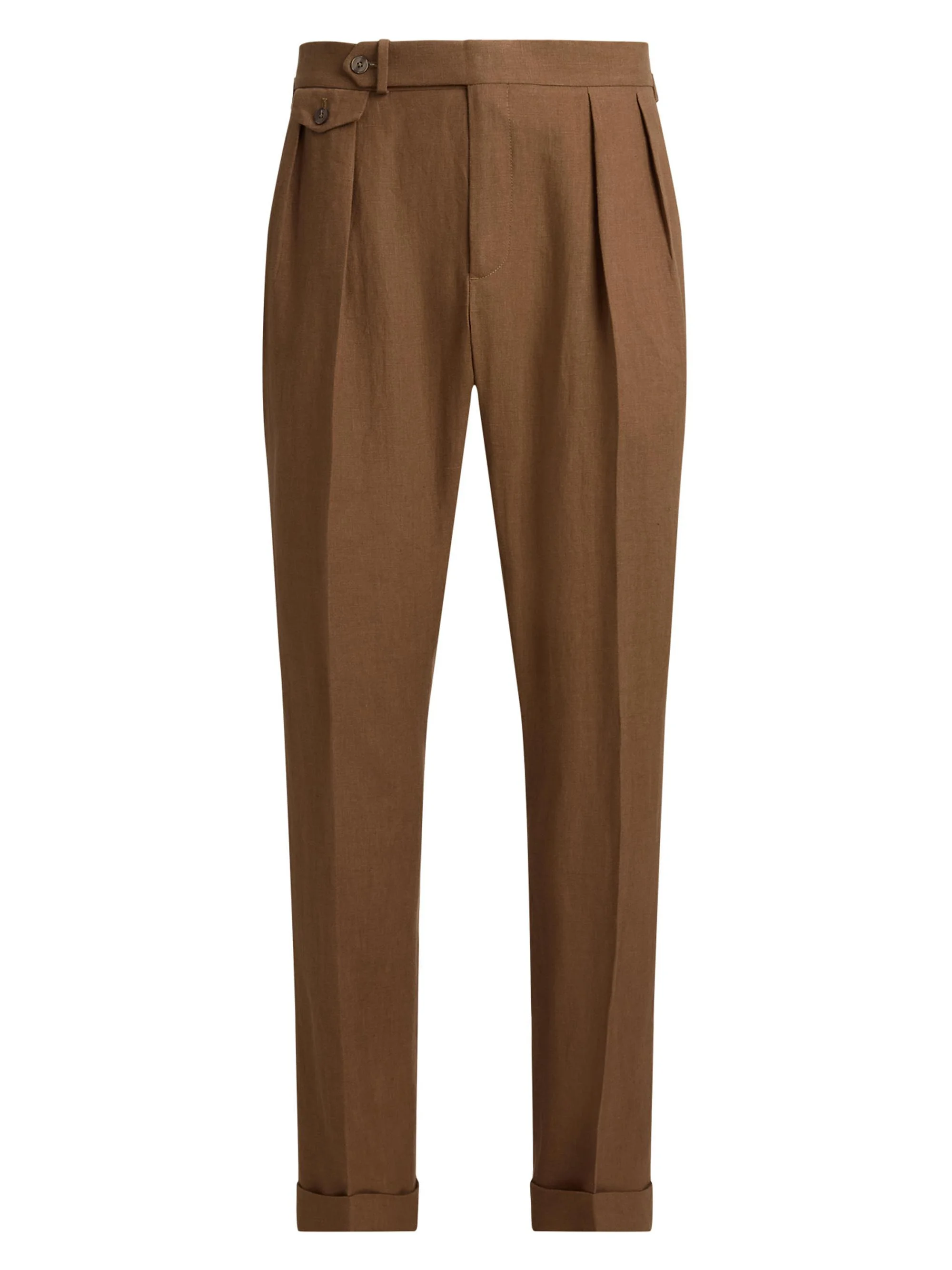 Men's Pleated Linen Straight-Leg Trousers - Mochaccino - 1