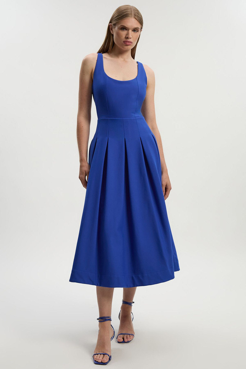Petite Tailored Scuba Strappy Full Skirted Midi Dress 3