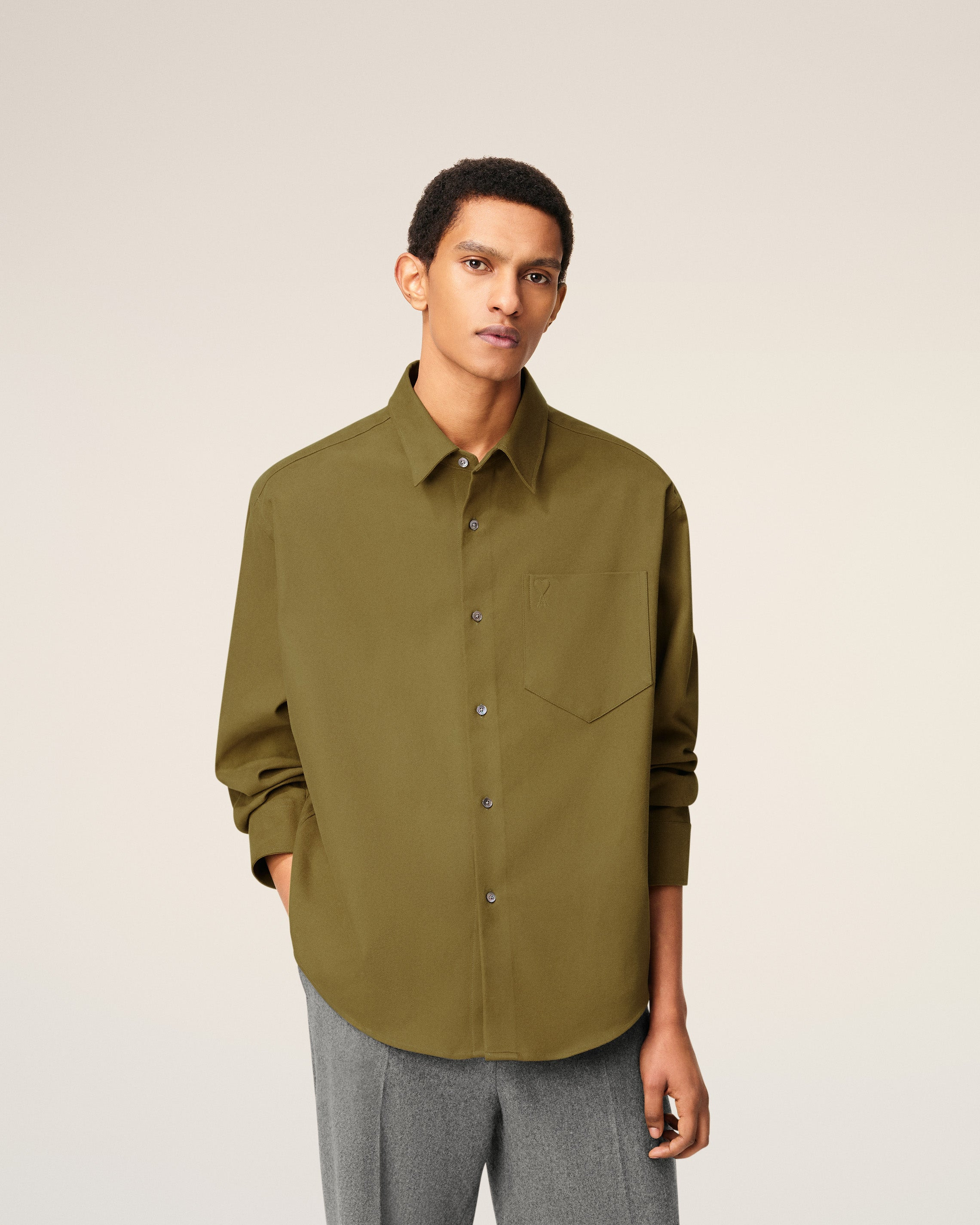 GREEN COTTON EMBOSSED AMI DE COEUR BOXY SHIRT - 3