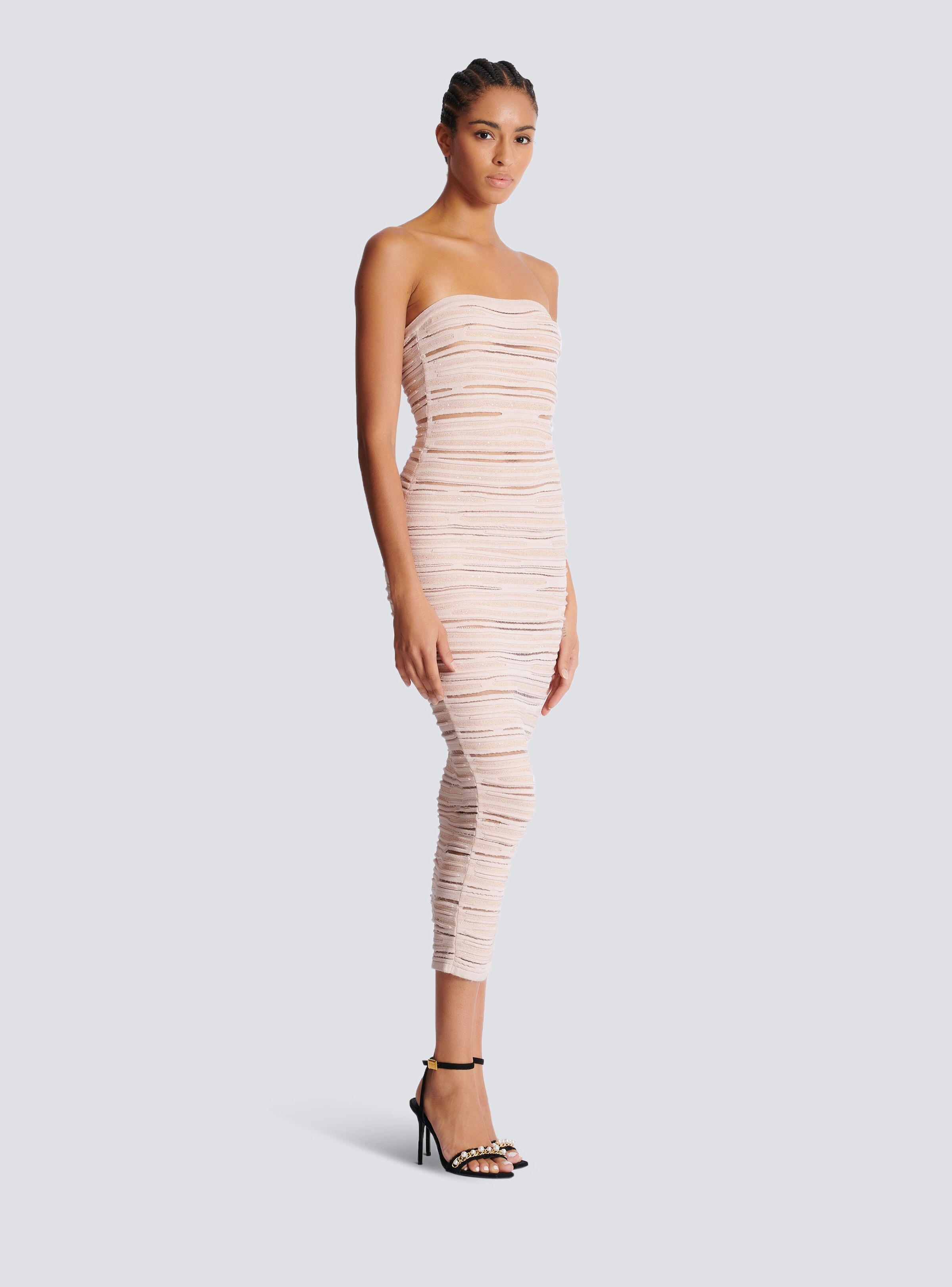 Strapless dress in shiny rolled knit - 3
