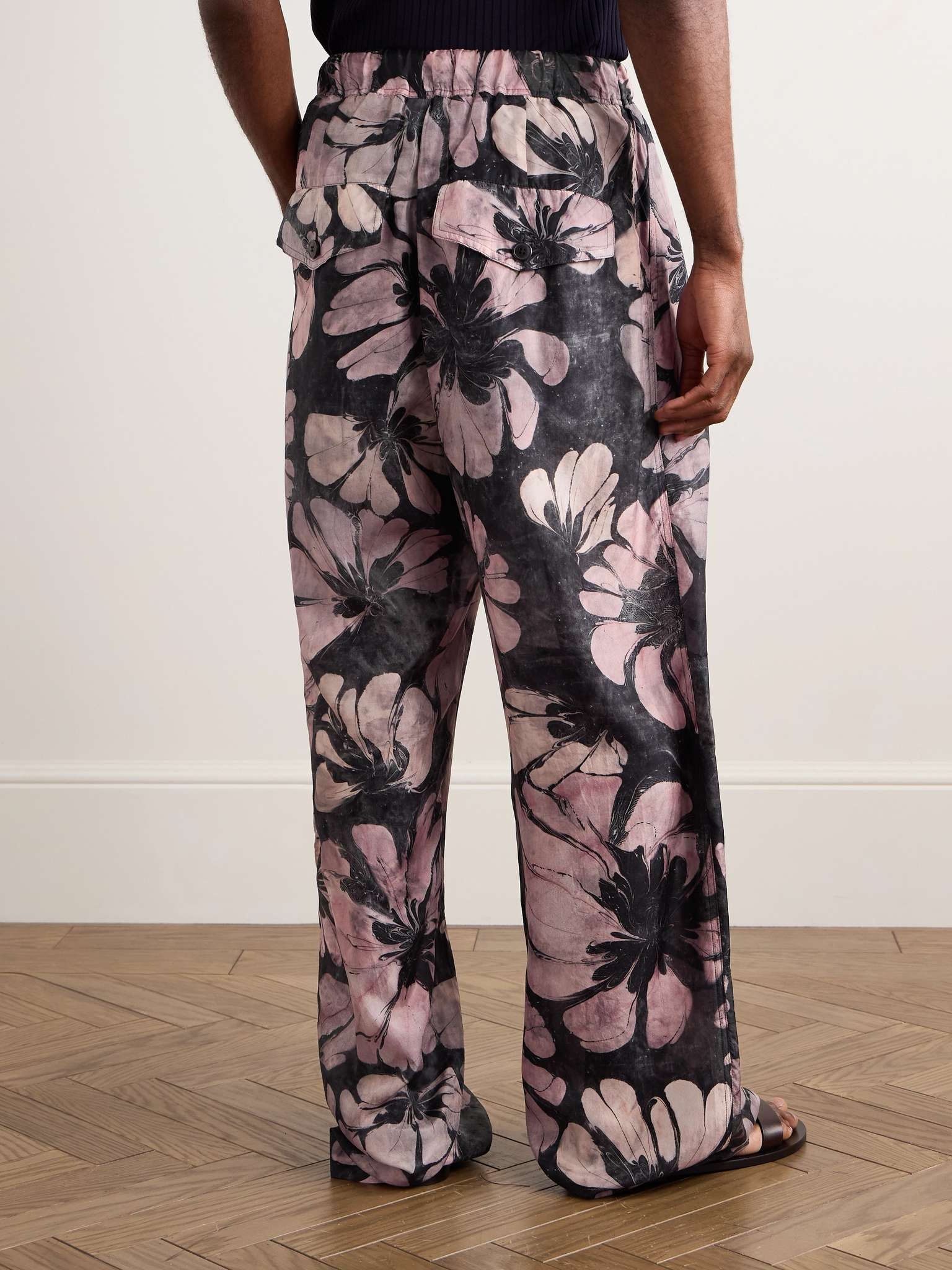 Pannoch Wide-Leg Floral-Print Silk-Satin Drawstring Cargo Trousers - 4