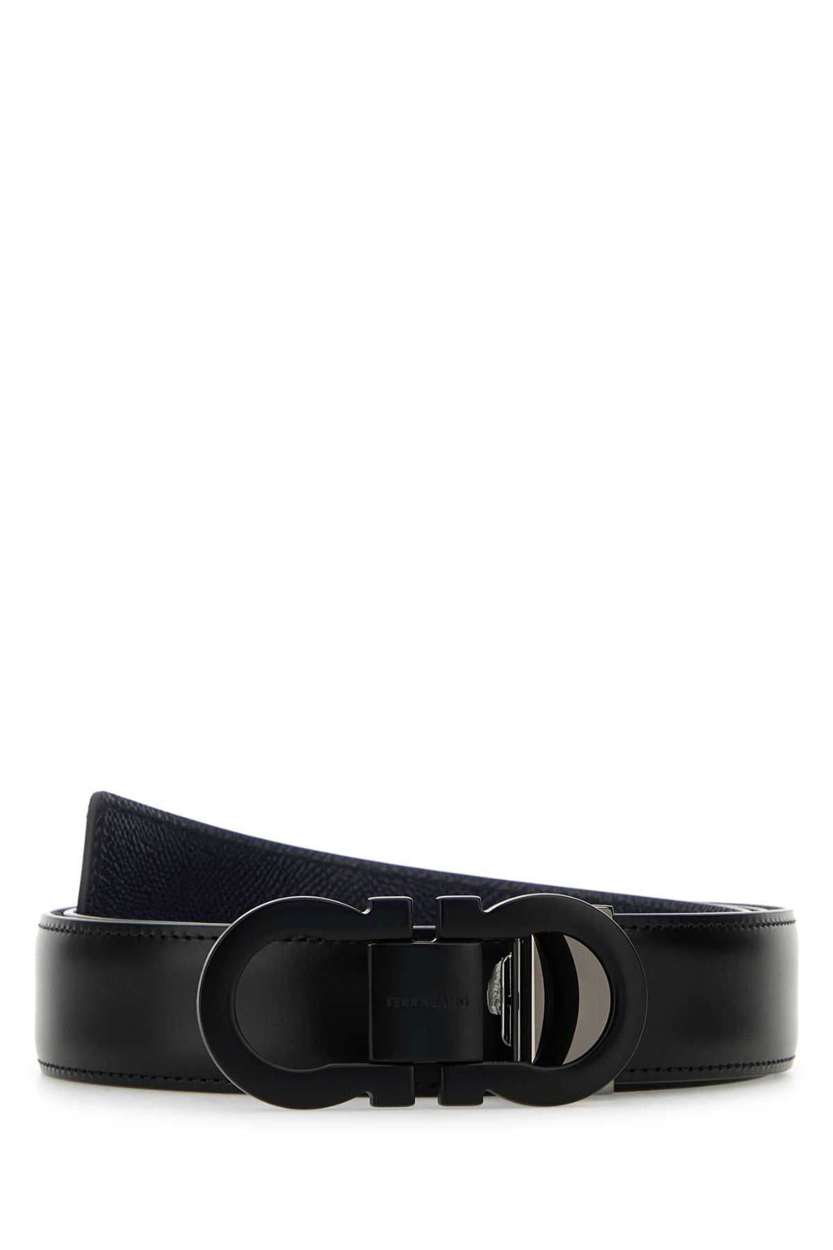 Salvatore Ferragamo Men Black Leather Reversible Belt - 1